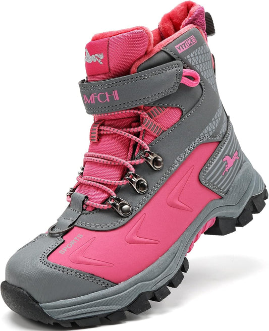 JMFCHI Kids Hiking Boots Boys Girls Outdoor Walking Climbing Sneaker Comfortable Non-slip Snow Shoes Hiker Boot Antiskid Steel Buckle Sole