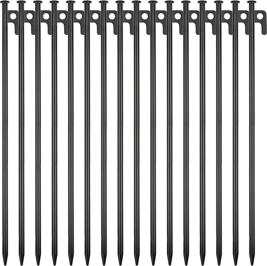 16 Pack Tent Stakes Heavy Duty Metal Tent Pegs for Camping Steel Tent Stakes 16 inch Unbreakable and Inflexible