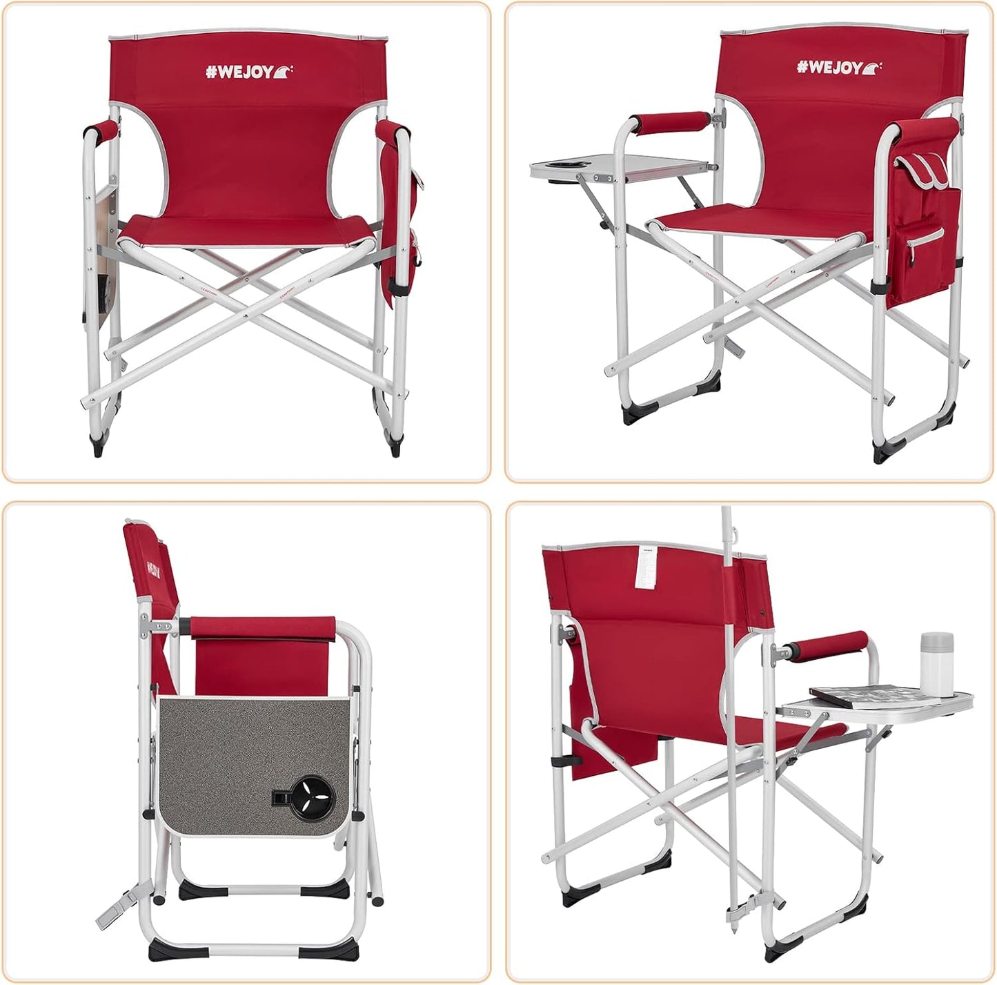 #WEJOY Camping Directors Chairs Heavy Duty Oversized Portable Folding Camping Chair with Side Table, Pocket for Beach Fishing Trip Picnic Lawn Concert