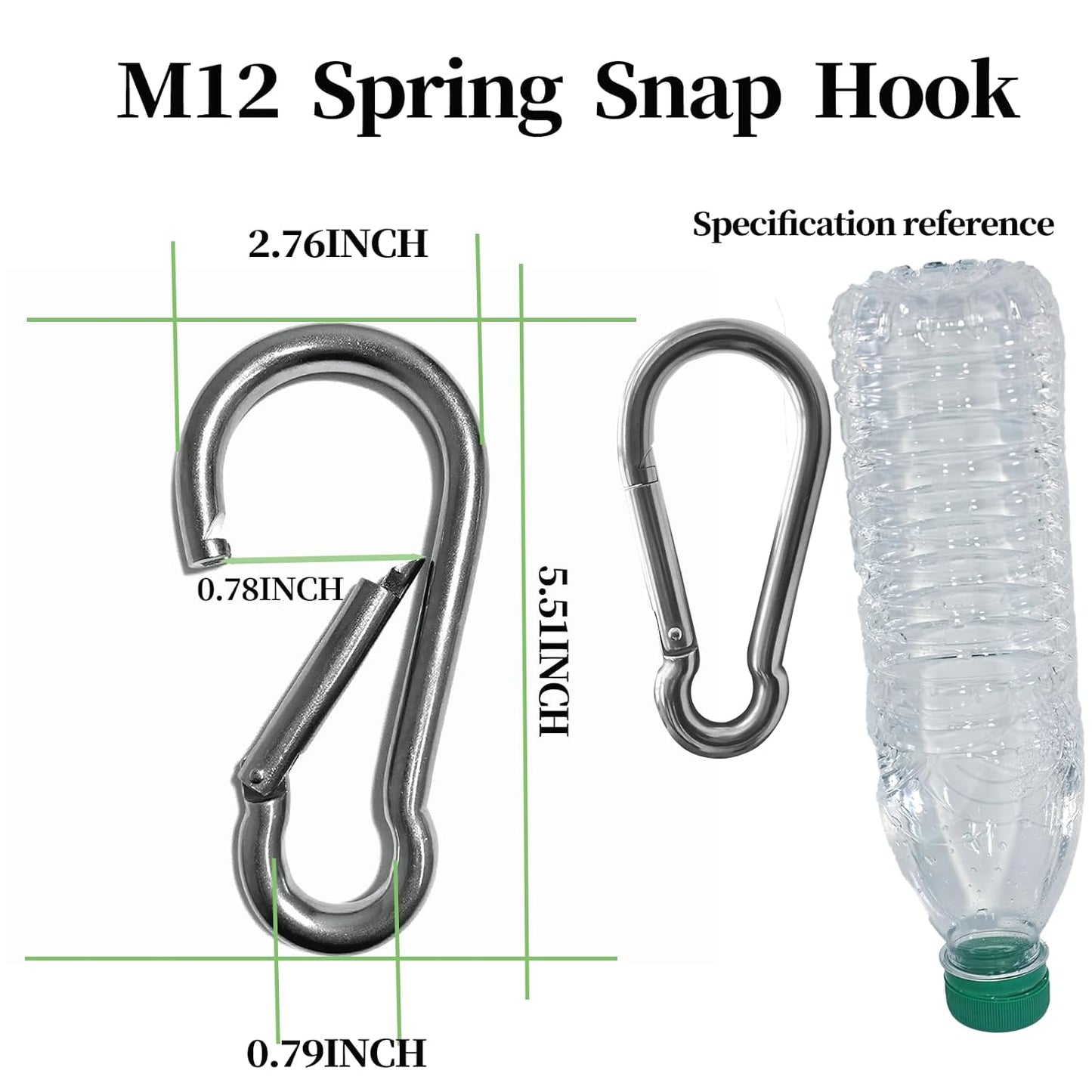 12Pack 5.5 Inch 12MM 1/2” Spring Snap Hook Carabiner Clips, Heavy Duty Large Chain Link Clip Hooks for Swing, Hammock, Gym, Outdoor – Carabiner Clips Heavy Duty for Boating, Fitness, Camping