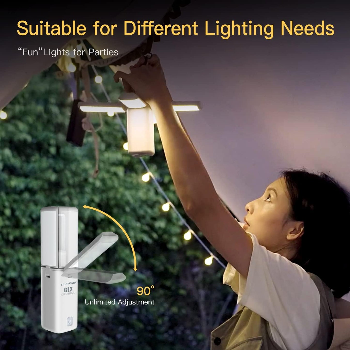 KLARUS CL2 Rechargeable Camping Lantern, 750LM 7 Light Modes Waterproof Foldable Tent Light with Power Supply for Emergency, Camping, Beach, Travel, Power Outages