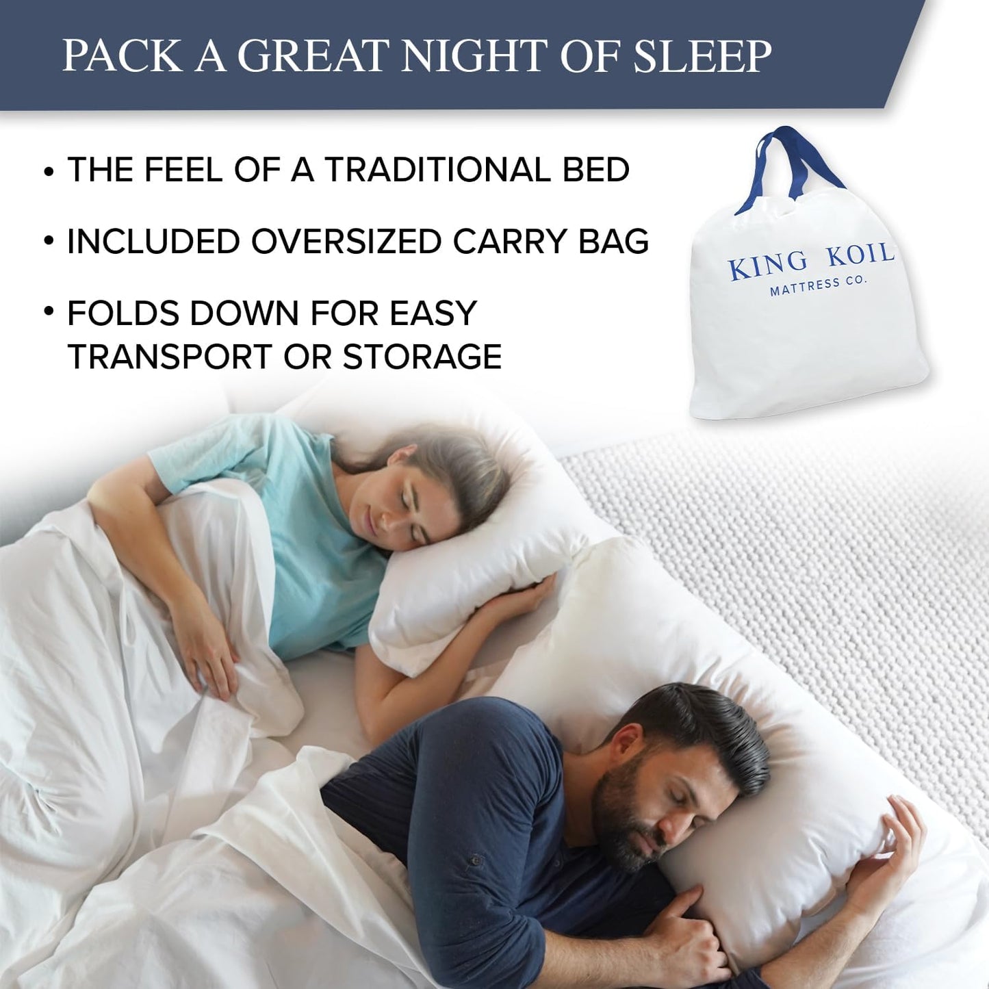 King Koil Full Size Premium Air Mattress with Built-in Pump for Home, Camping & Guests, 16" Inflatable Airbed Double High Adjustable Blow Up Mattress, Durable - Portable and Waterproof