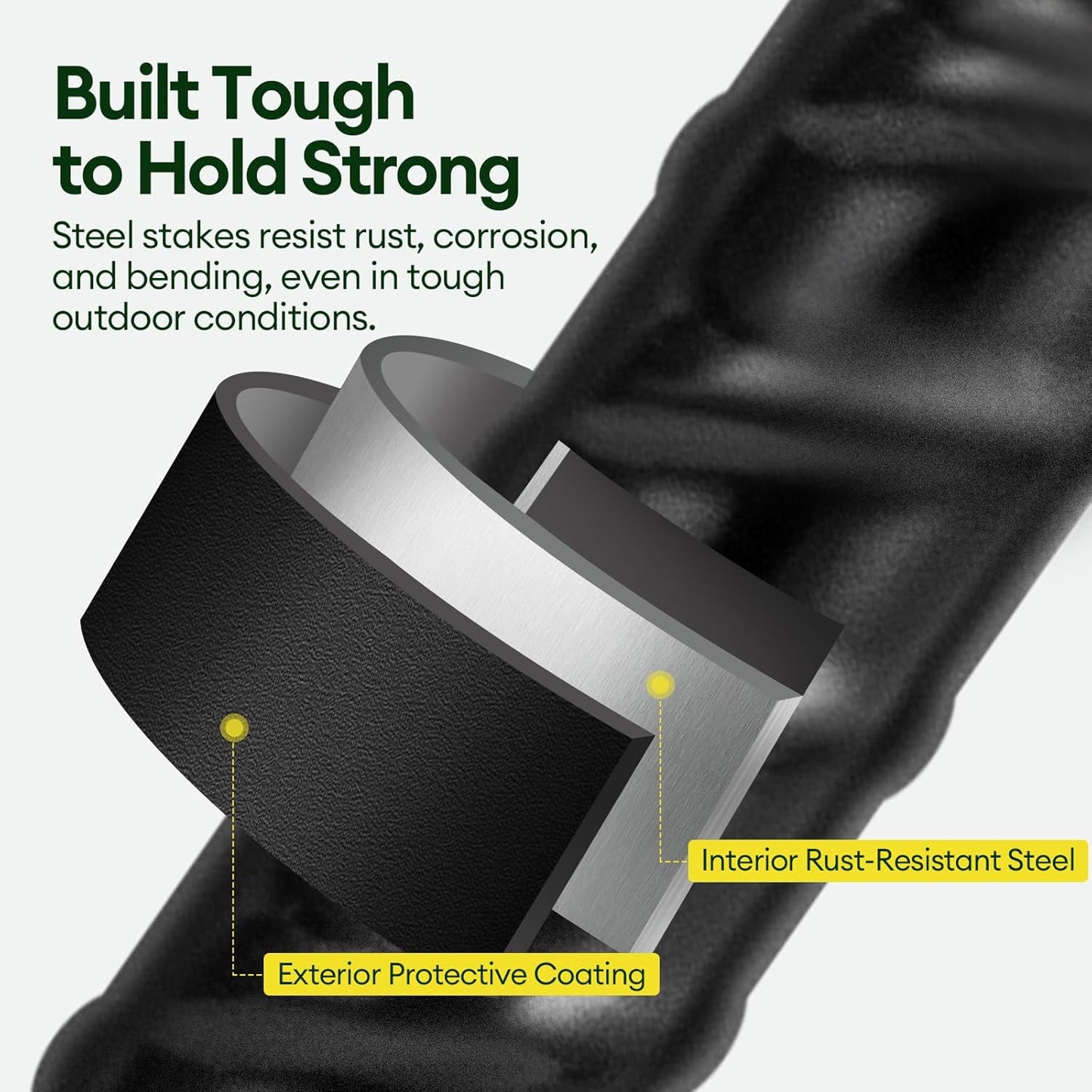 12 Inch Rebar Stakes Heavy Duty 10 Pack, U Shaped Ground Stakes, Galvanized Steel Trampoline Stakes, Tent Anchor Kit Anti-Rust, Drip Hose Wind Stakes, Black