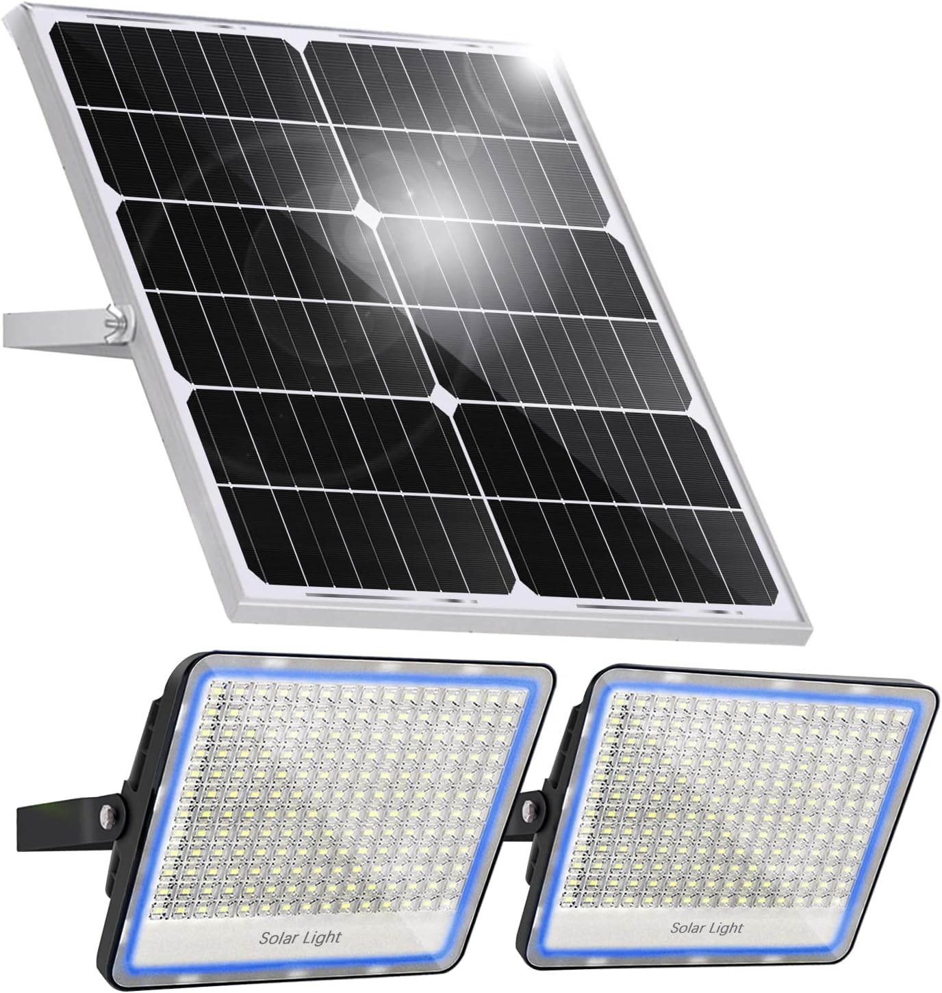 100W 12000LM Solar Flood Light Outdoor with Separate Panel, Dusk to Dawn & Motion Sensor Solar Street Lights Outdoor with Flash Warning for Garden, Yard Pathway, 2 Light Fixture for Wider Light Range