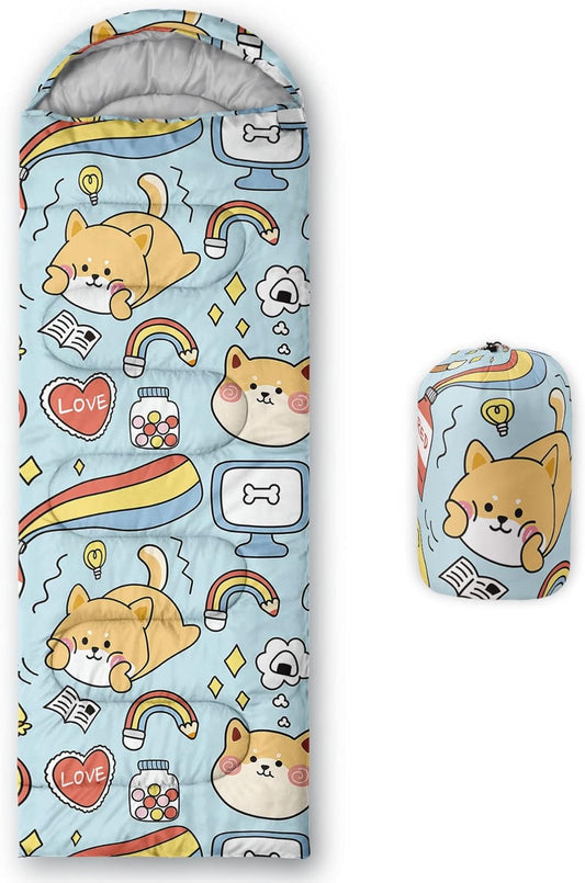 Kids Sleeping Bag for Boys Girls,Rocket Moon Print-Lightweight Warm Portable Outdoor Indoor-Waterproof Cold Weather Resistant Sleeping Bag for Camping Hiking