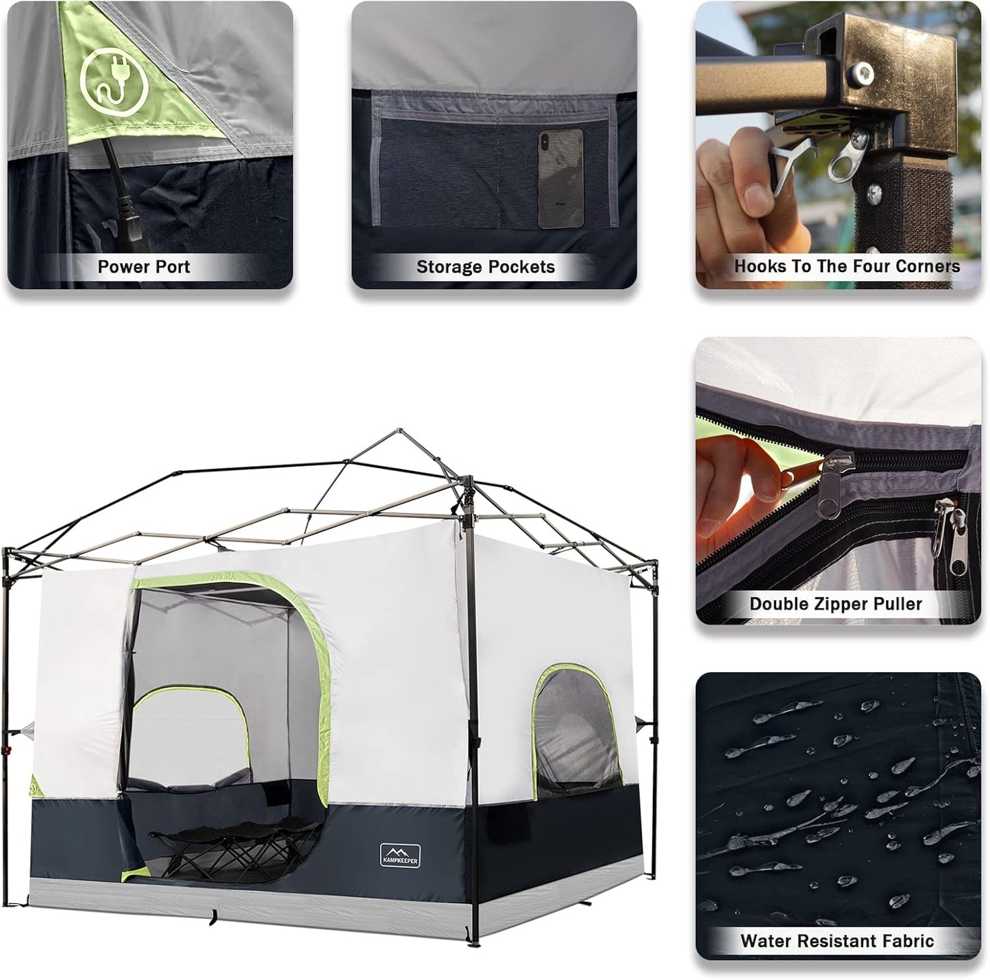 KAMPKEEPER Camping Inner Tent for Pop Up Canopy, Converts 10'x10' Straight Leg Canopy into Camping Tent–Fully Vented Roof(Top & Frame NOT Included), Black
