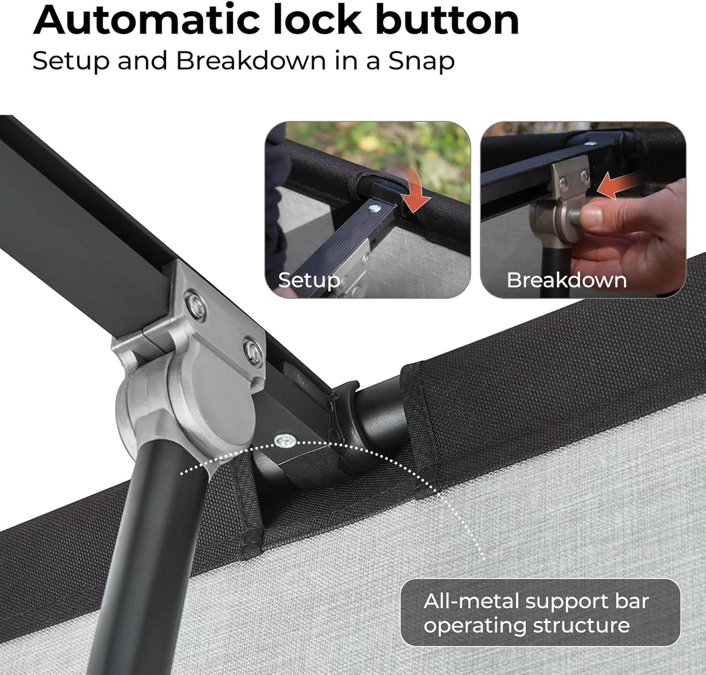 KingCamp Oversized Camping Cot, Folding 440lbs Heavy Duty Portable Lightweight Ultralight XL Large Wide Military Army Sleeping Bed for Adult Backpacking Outdoor Travel Tent Overlanding, Black/Grey