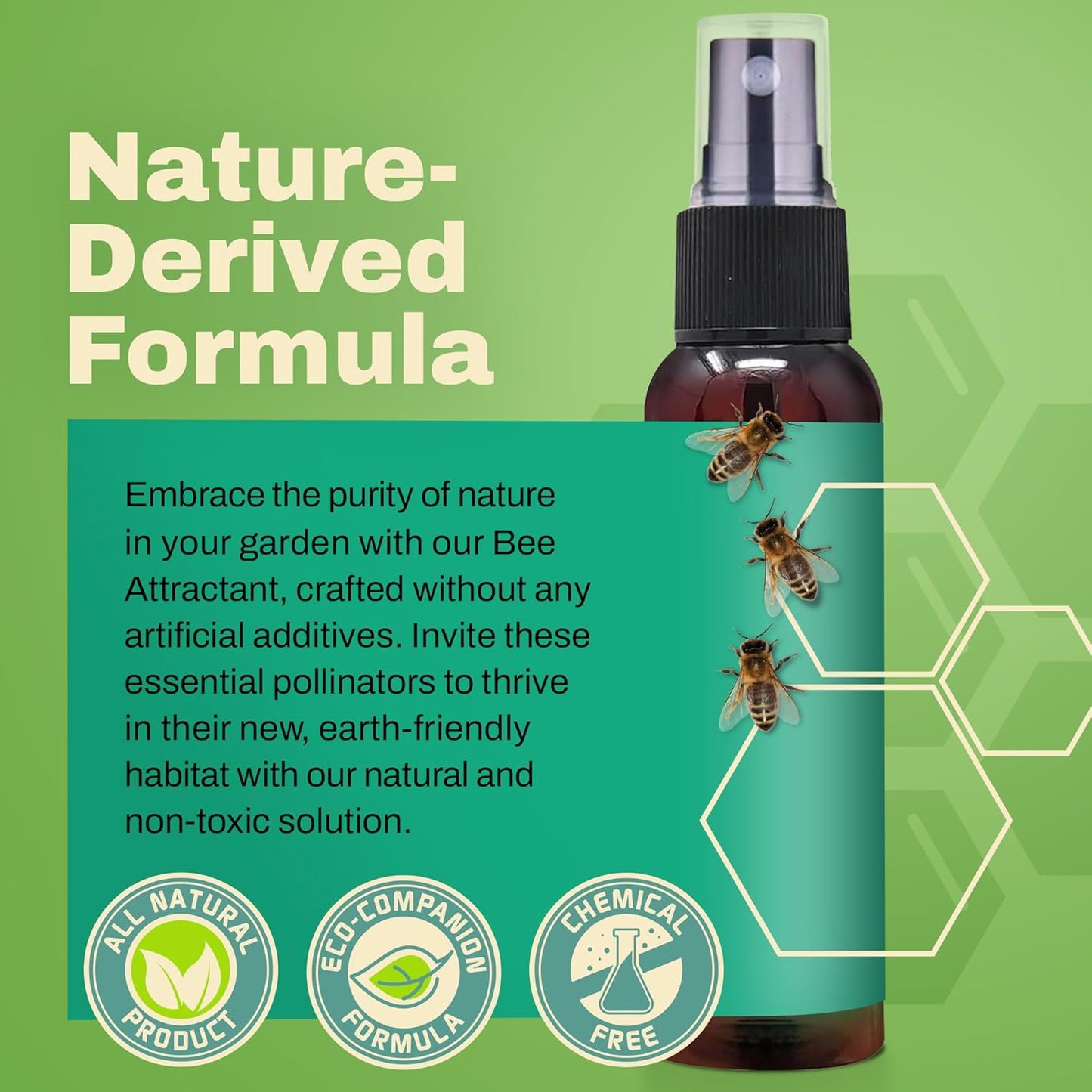 Honey Bee Attractant Spray - Bee Hive Lure for Gardens, Beehives, Flowers & Fruit Trees with Natural Lemongrass Oil Formula, Easy to Use for Beekeepers & Pollinator Support - 2 oz