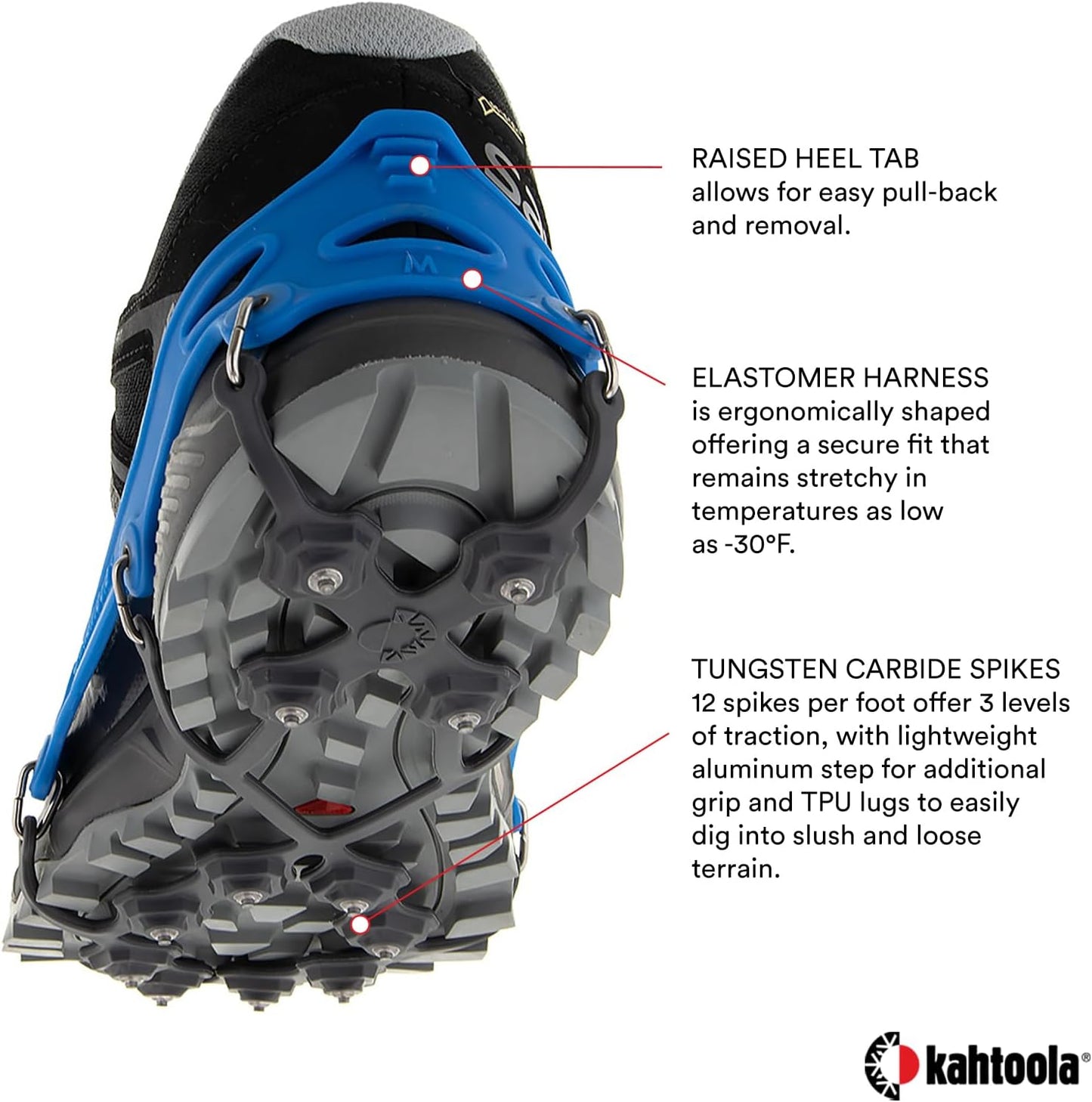 Kahtoola EXOspikes Footwear Traction for Winter Hiking & Running in Snow, Ice & Rocky Terrain