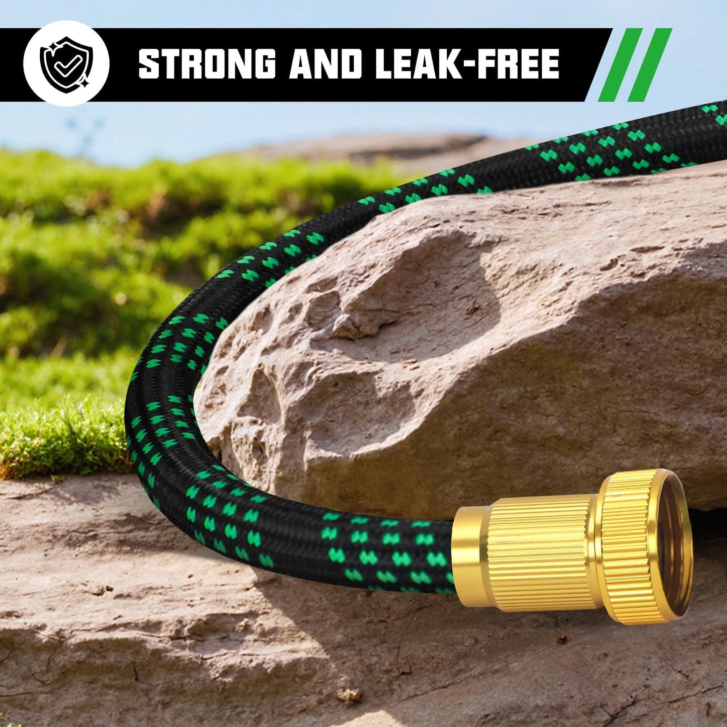 100FT Premium Garden Hose Ultra Lightweight Non-Expanding Design 100 FT Watering Hose with 10 Function Nozzle, Kink & Tangle-Free, Leakproof & Pressure Resistant for Yard/Lawn/Camping (Black&Green)
