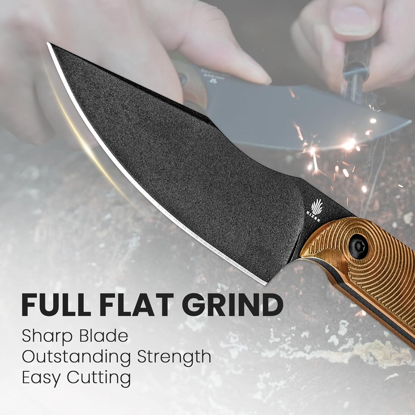 Kizer Harpoon Mini Fixed Blade Knife with Sheath, 3V Steel Blade Hunting Knife, PEI Handle Camping EDC Knives for Camping, Hiking, Survival 1040S5