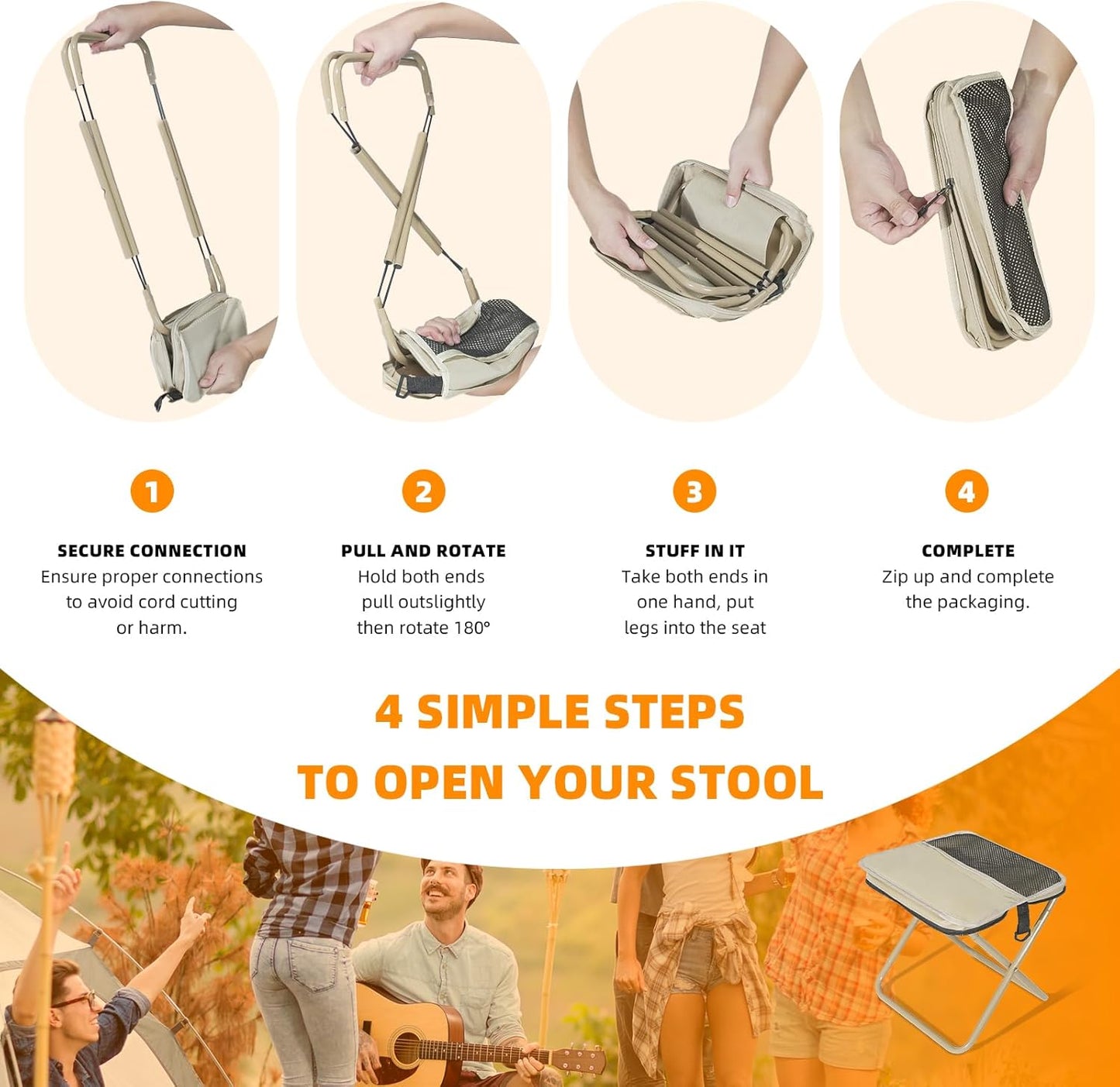 12 Inch Folding Stool & Crossbody Bag for Outdoor - Lightweight Collapsible Stool Purse Chair with 2 Pockets Small Portable Chair Camping Stools Hiking Fishing Beach Backpacking Gardening BBQ Picnics