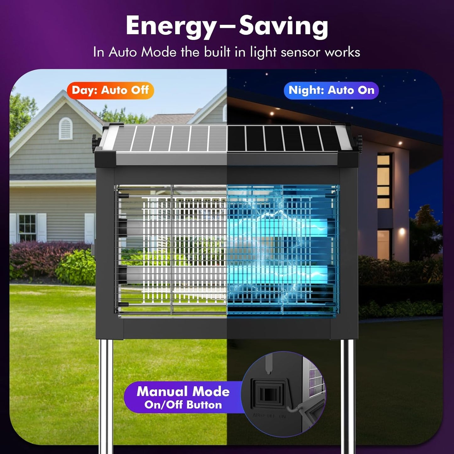 okk Solar Bug Zapper Outdoor, 4500V Mosquito Zapper Outdoor Fly Killer with 10W Adjustable Solar Penal, Waterproof, Rechargeable, Portable Electric Fly Trap for Patio, Garden, Backyard, and Camping