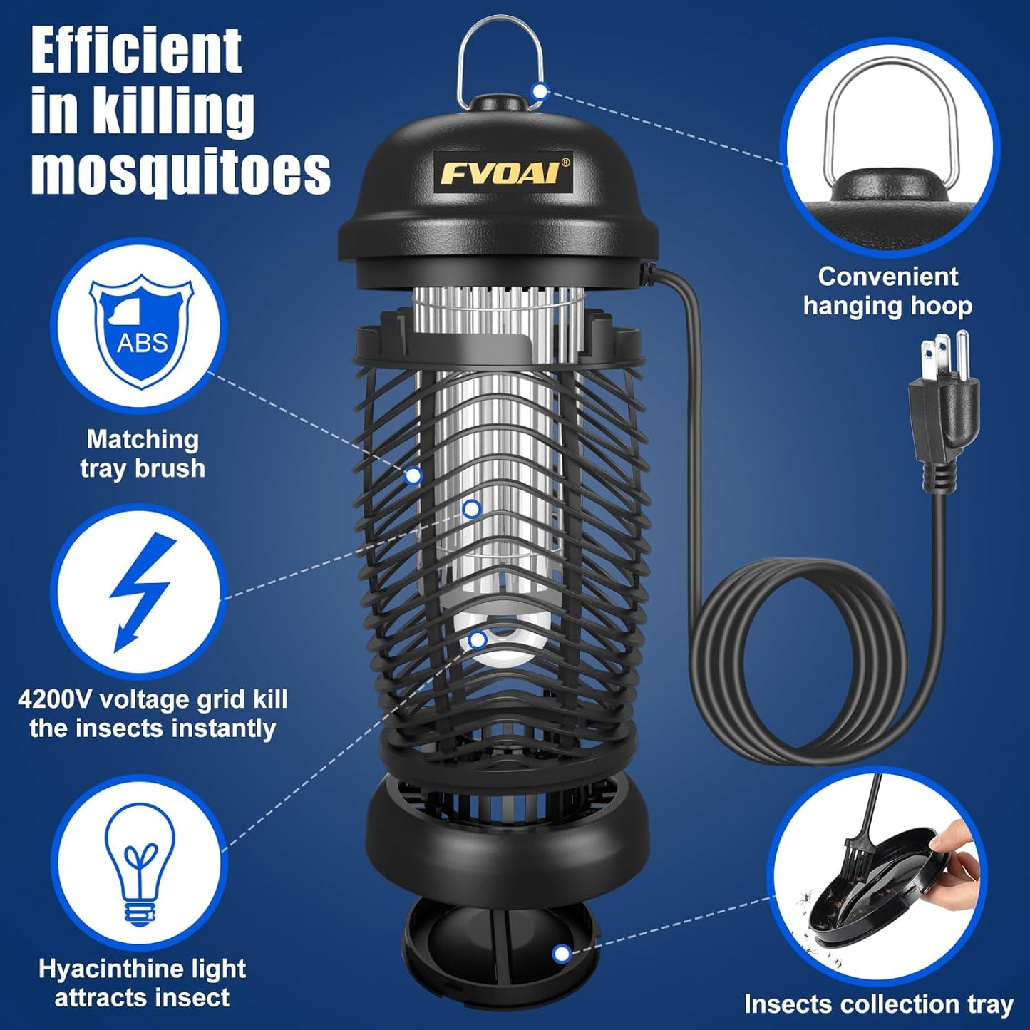 Bug Zapper Outdoor, Mosquito Zapper, Fly Zapper, Fly Traps, Mosquito Trap for Outdoor, 3 Prong Plug, ABS Plastic Outer