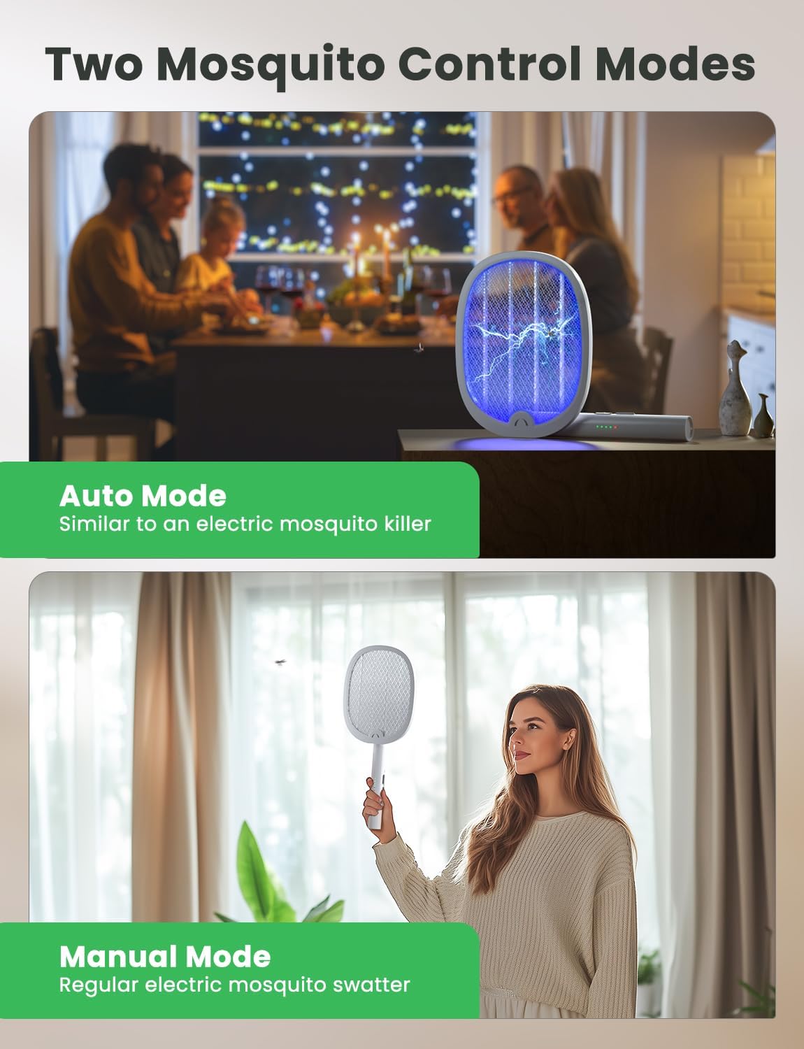 YISSVIC Electric Fly Swatter Foldable Bug Zapper Racket 2 in 1 Mosquito Killer with Purple Attractant Light Rechargeable 1800mAh for Indoor Home Backyard Patio Camping