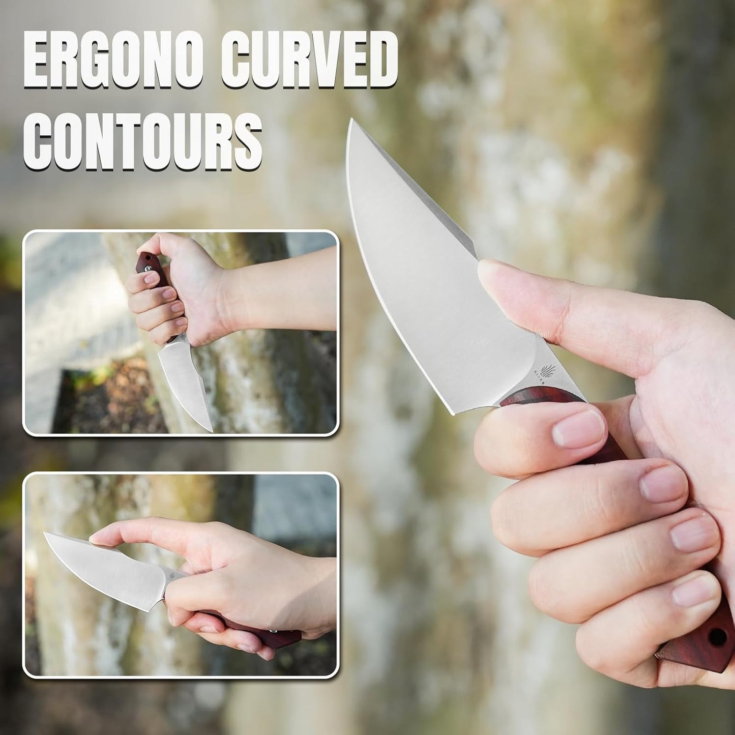 Kizer Harpoon Fixed Blade Knife with Sheath, 3.84” Nitro V Blade Hunting Knife with Red-sandalwood Handle, Camping Fixed Blade EDC Knives for Hiking, Survival 1040M3