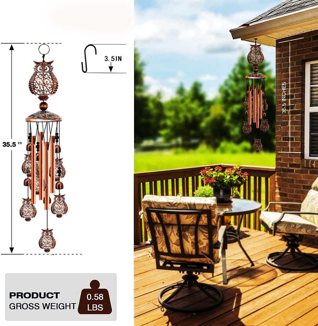 JUNQIU Owl Wind Chimes for Outside, Owl Gifts for Women - 35In Owls Decor Windchime, Gifts for Women, Mom