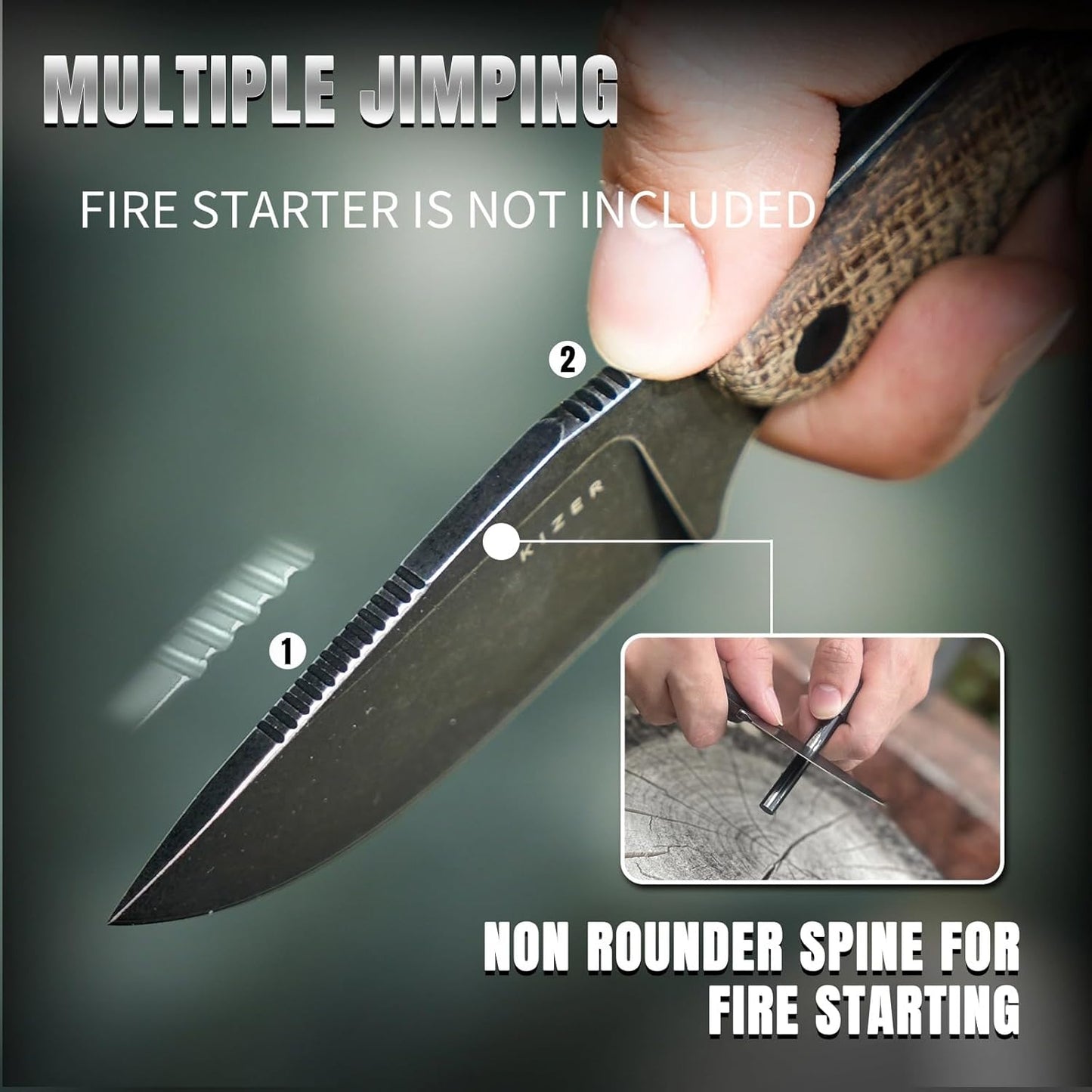 Kizer Hare Fixed Blade Knife with Sheath, 3.14" D2 Steel Blade EDC Hunting Knife with Burlap Micarta and Black G10 Handle, Small Survival Knives, Outdoor Camping Knives for Men Women 1077M3