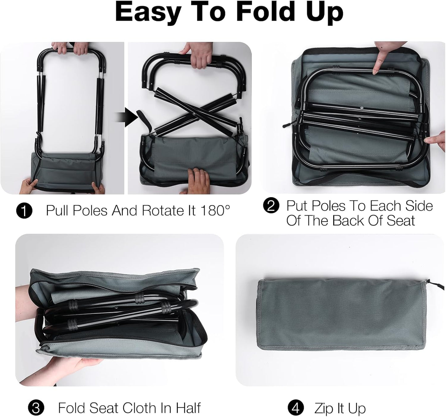 13" Portable Folding Camping Stool for Adults Support 286lbs, Lightweight Backpacking Travel Stool with Storage Bag, Gray