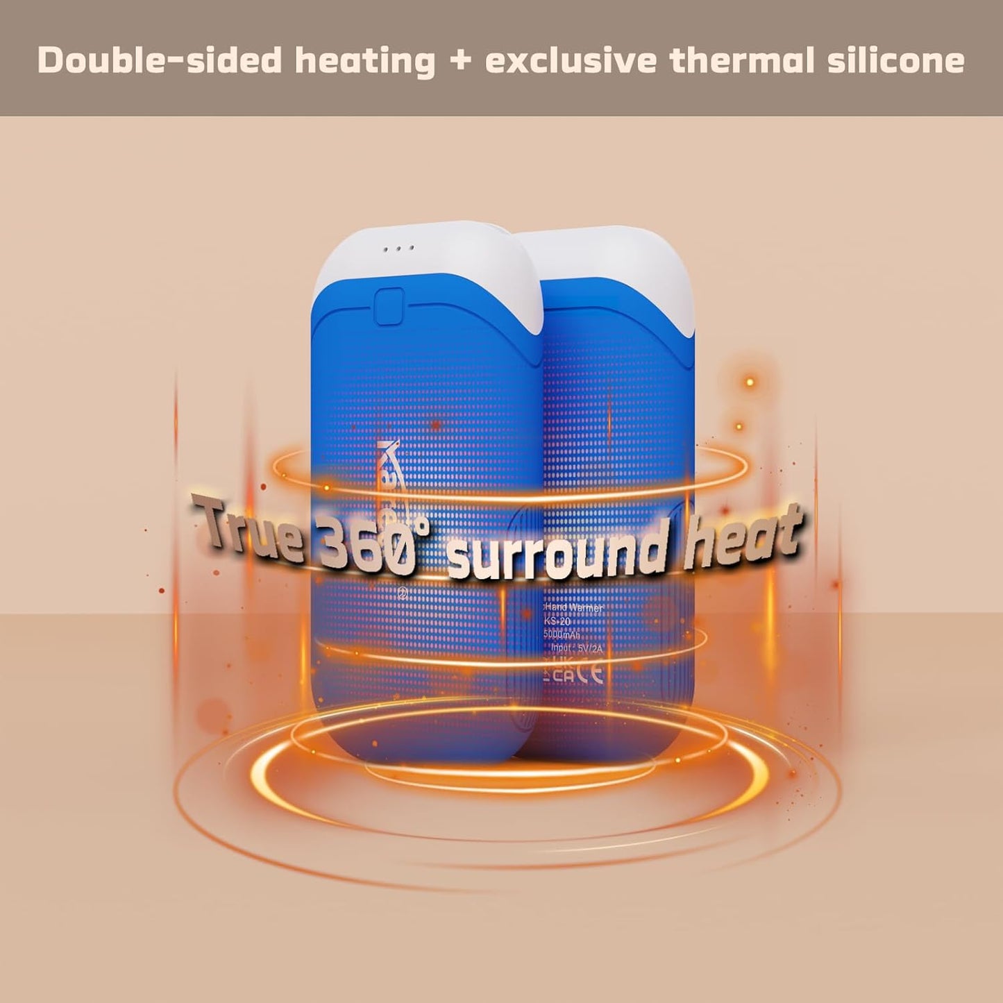 Karecel Hand Warmers Rechargeable 2 Pack, 10,000mAh Thermally Conductive Silicone Hand Warmers for 360° Double-Sided Heat, Portable Pocket-Sized USB Electric Handwarmer, Electronic Gifts for Men Women