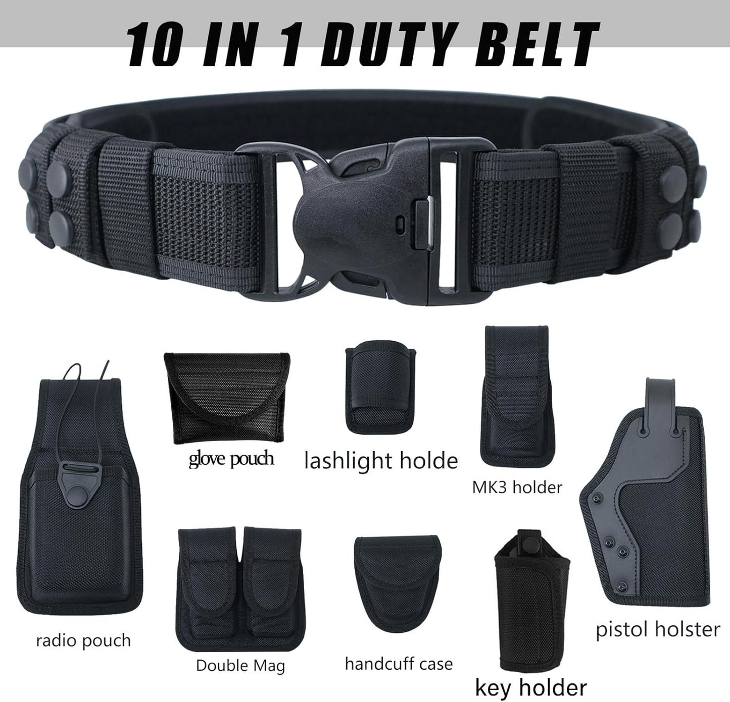 10 in 1 Duty Belt w/Nylon Tactical Police Belts Versatile Military Modular Equipment System Molded Officers for Law Enforcement Utility Belt