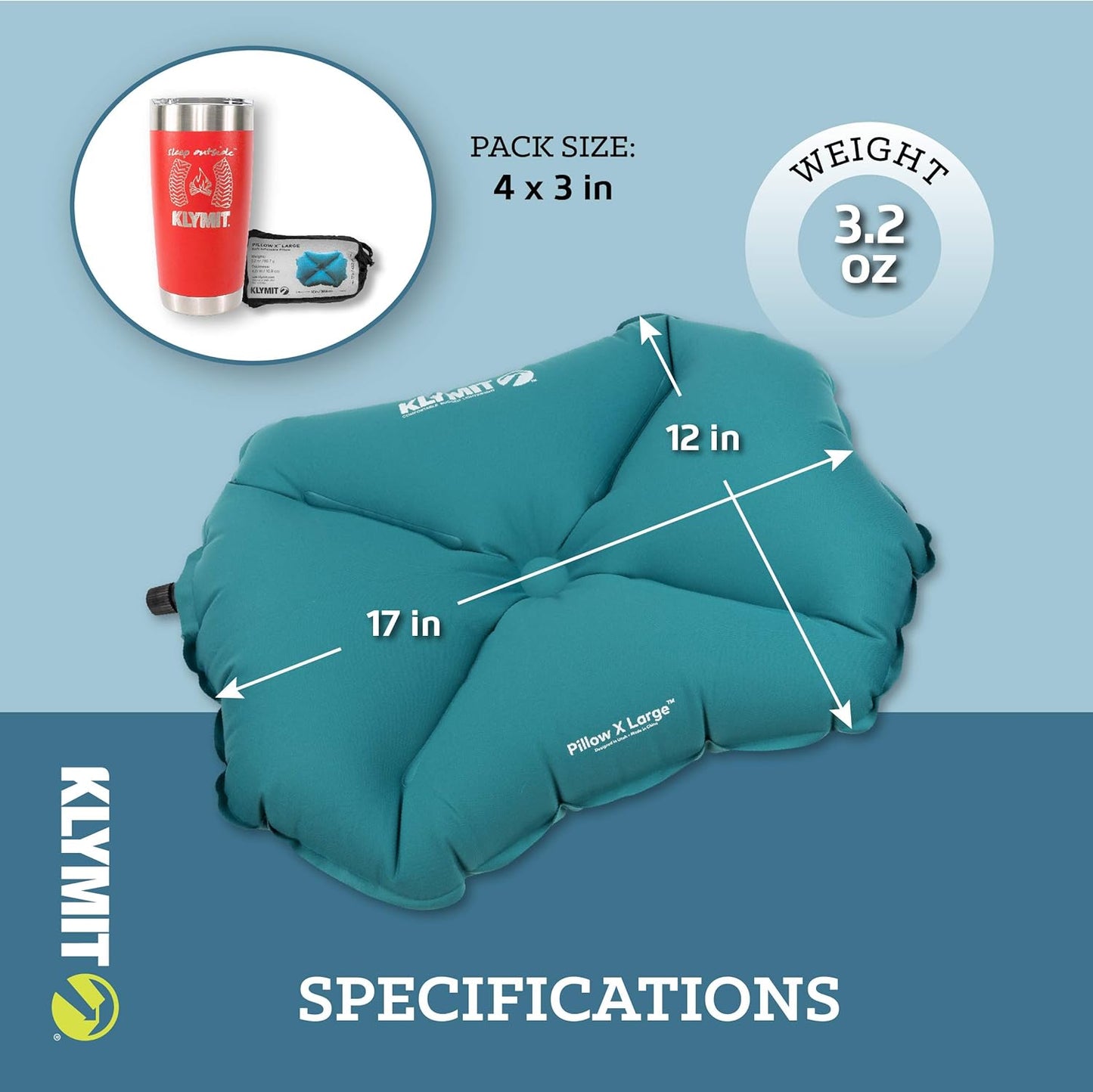 Klymit Pillow X Travel Pillow, Lightweight Inflatable Hybrid Airplane, Backpacking, Hammock, and Camping Pillow