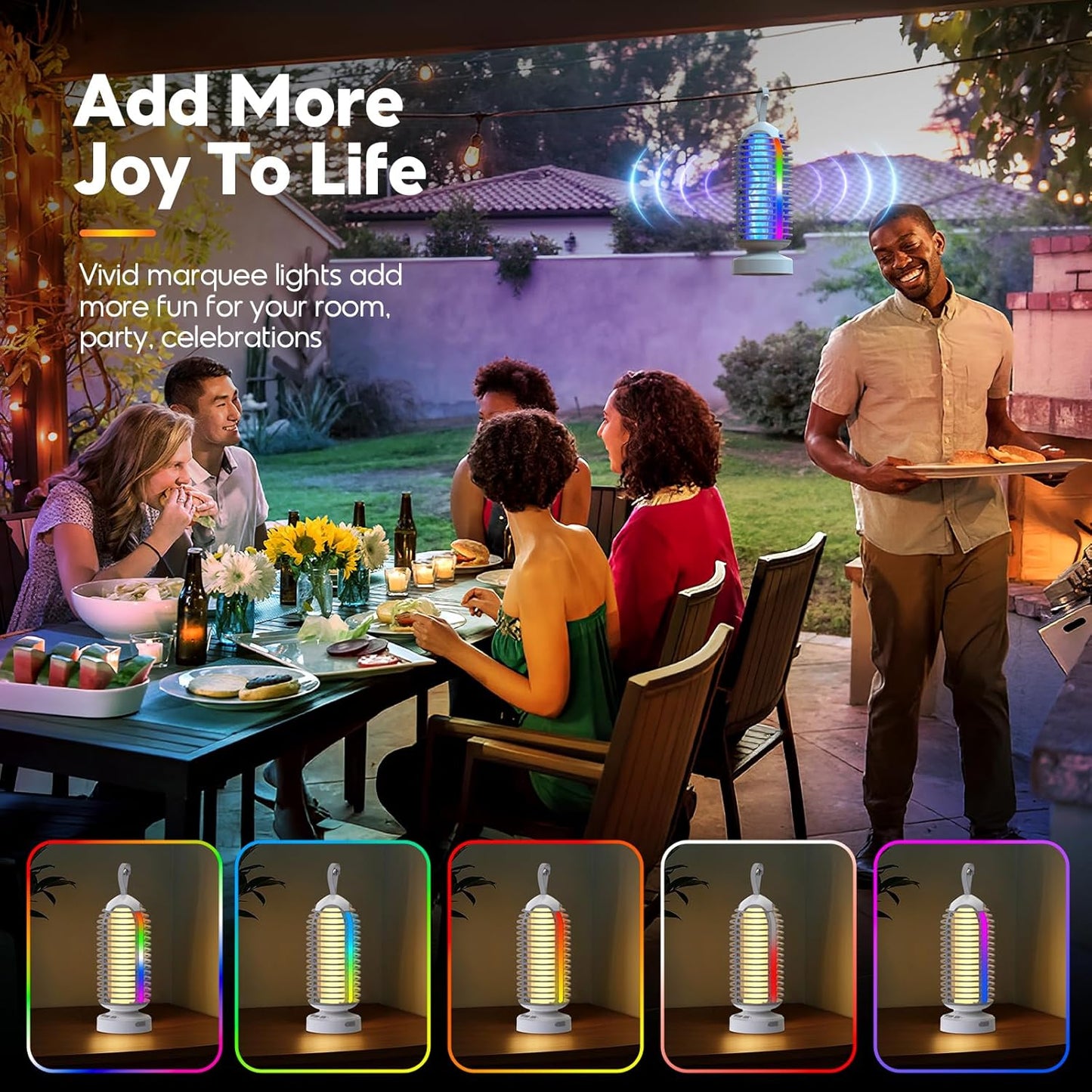 Bug Zapper with Marquee Light, Mosquito Zapper Indoor Outdoor, 4000mAh, Smart Auto On/Off Rechargeable Fly Zapper, Portable Waterproof Insect Killer for Home, Kitchen, Patio, Camping, Party - 2 Packs