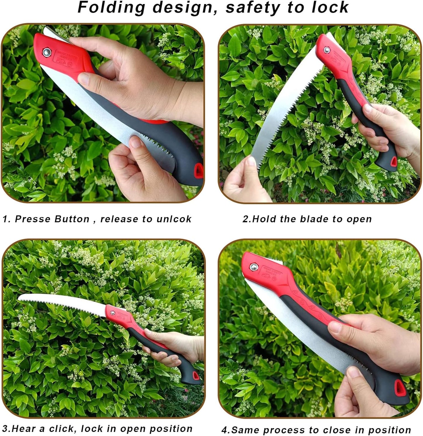 12 Inch Heavy Duty Pruning Saw, Folding Hand Saw with SK5 Curved Blade, Triple-cut Razor Teeth Used for Trees Wood Cutting Camping Gardening Work, Hiking, Landscaping, Tree Trimming