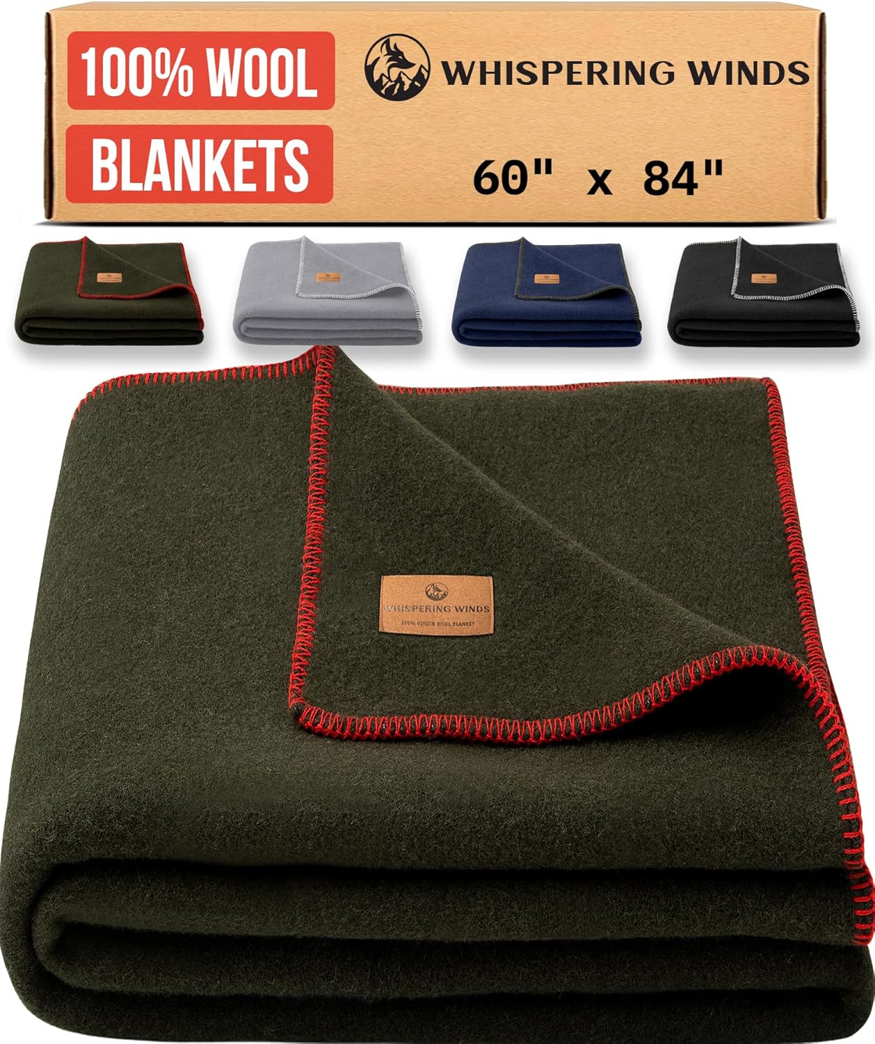 100% Wool Blanket - Premium Ultra-Soft, Thick, Warm, Large 60"x 84" Bed & Camping Blanket for Outdoor, Home, Indoor, Bushcraft & Survival