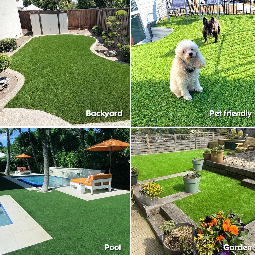 10FT x 18FT Artificial Turf 1.38inch Simulated Synthetic Fake Grass with Drainage Holes, Reusable Grass Urinal for Dogs, Backyard Lawn Rug Doormat Decorations, Custom