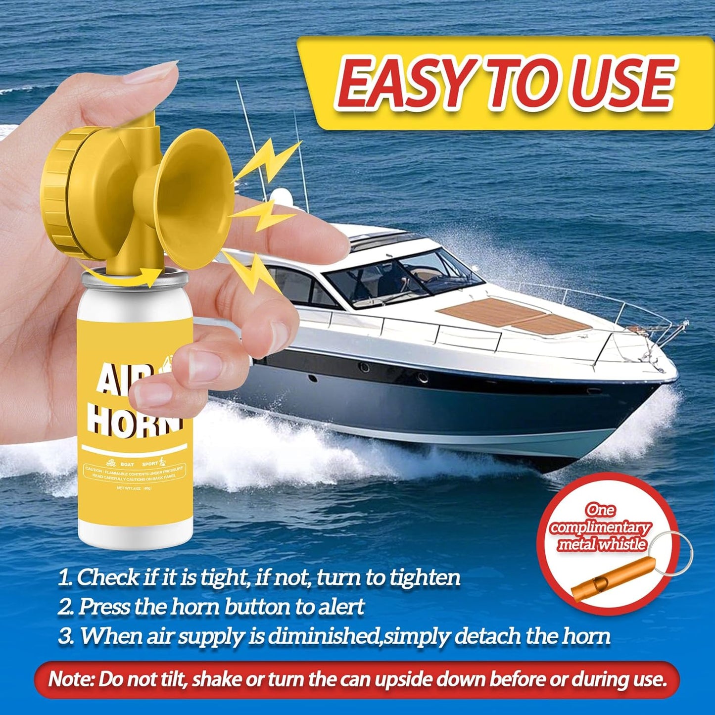1.4oz Boat Air Horn,130DB Loud Mini Safety Bear Horn Can,Air Horns for Self Defense,Emergency,Sporting Events,Camping essentials,Yellow