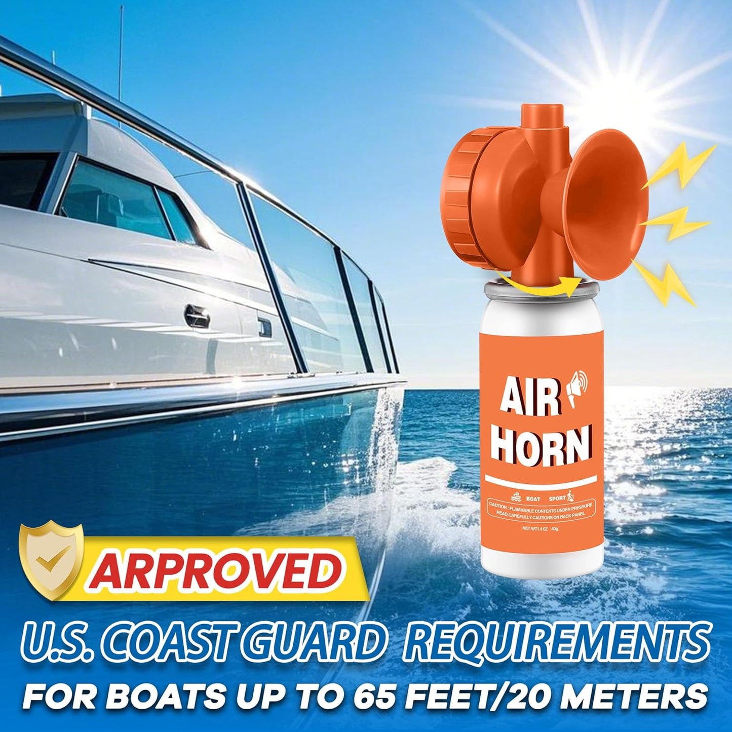 1.4oz Air Horn,130DB Loud Boat Air Horns Can,Marine Fog Horn Blow Horn,Coast Guard,Mini Small Compressed Blow Fog Bear Air Horn,Orange