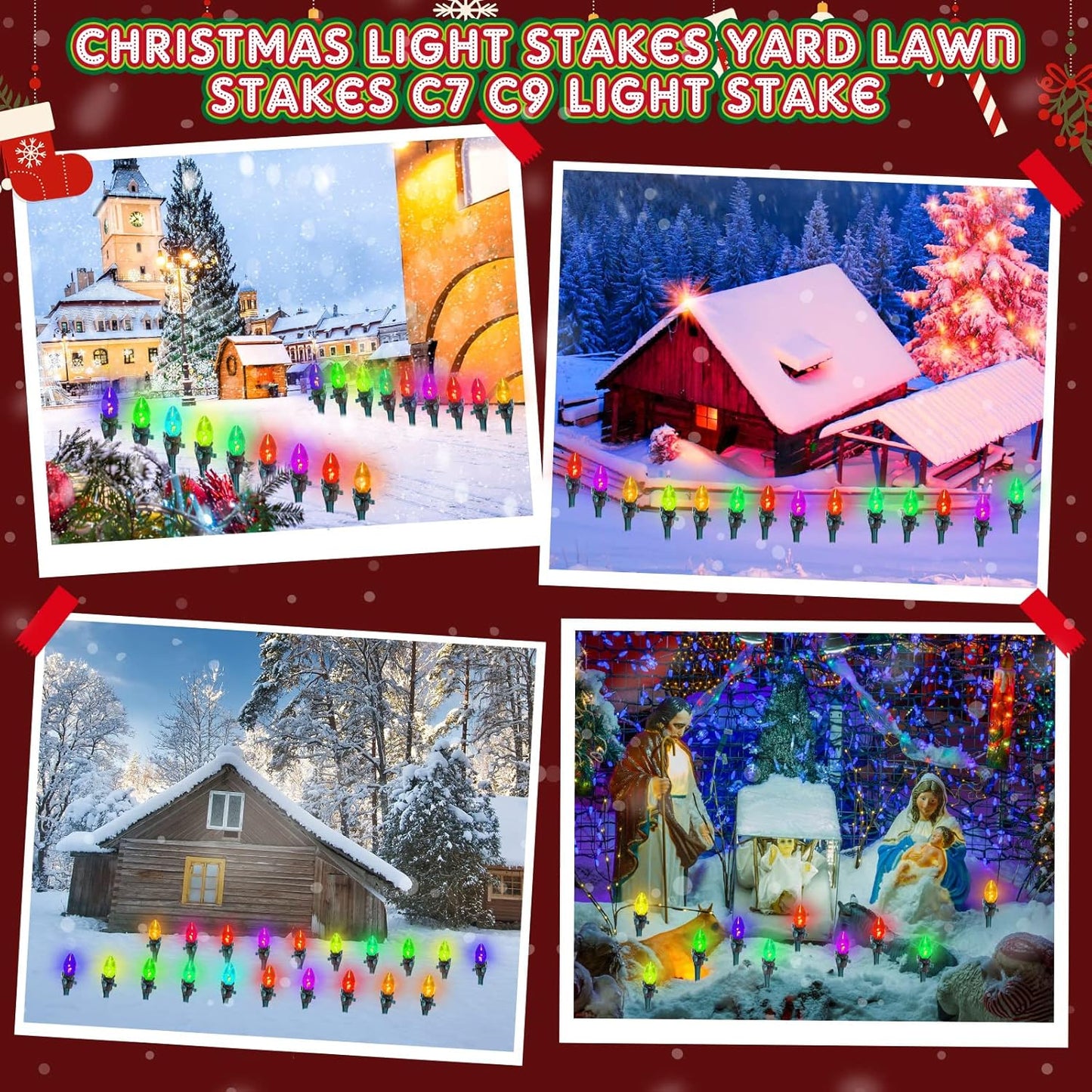 Jetec 30 Pieces Christmas Light Stakes Universal Yard Lawn Holiday 7.5 Inches Light Ground Stakes for C7 C9 String Lights Christmas Outdoor Lights Holders on Yards, Driveways (Green)