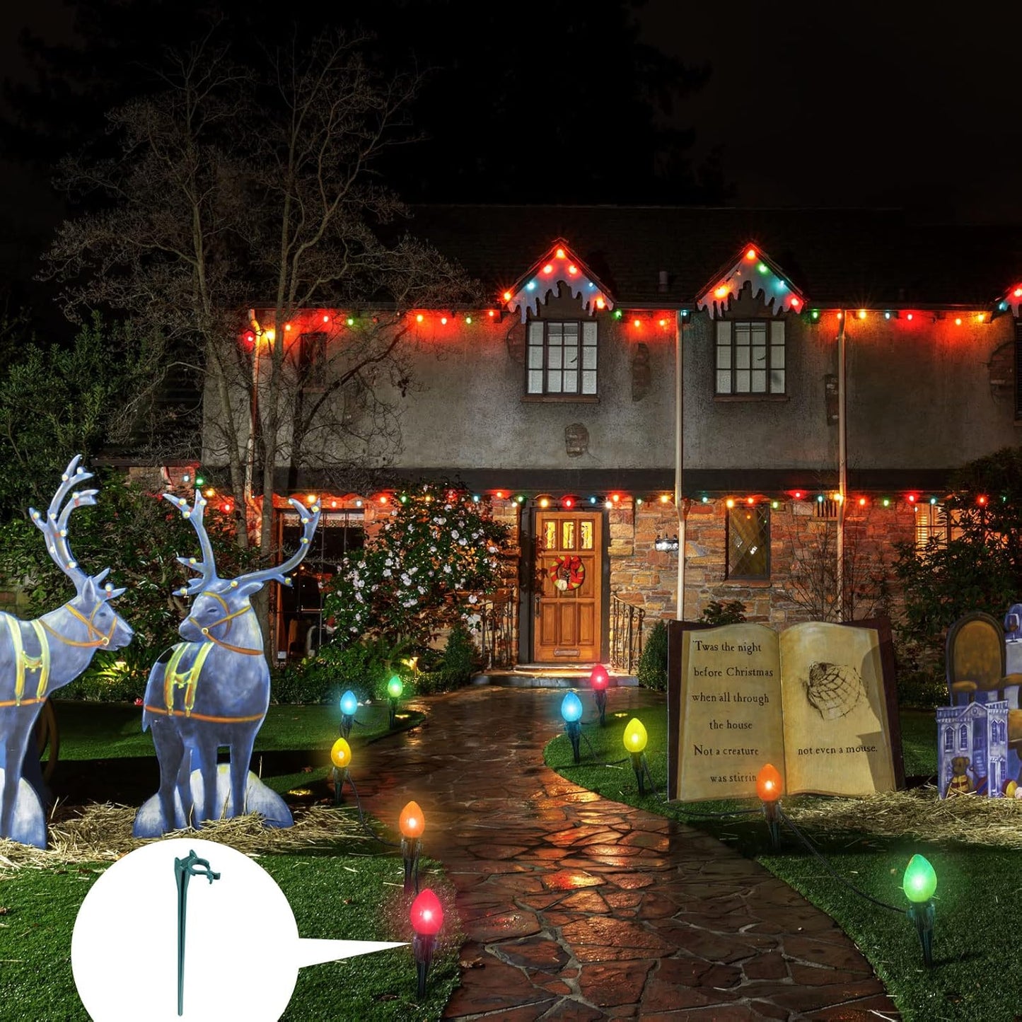 Jetec 200 Pieces Christmas Light Stakes Universal Yard Lawn Holiday 7.5 Inches Light Ground Stakes for C7 C9 String Lights Christmas Outdoor Lights Holders on Yards, Driveways (Green)