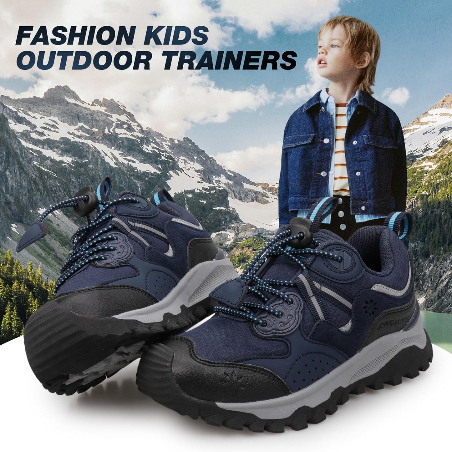 Kids Boys Running Shoes Waterproof Non-Slip Breathable Low-Top Outdoor Hiking Walking Sneakers (Little/Big Kids)