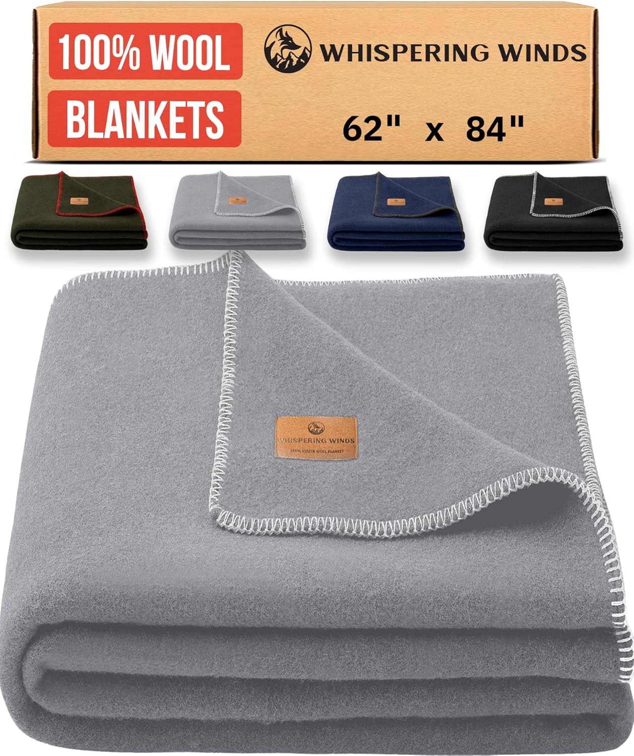 100% Wool Blanket - Premium Ultra-Soft, Thick, Warm, Large 62"x 84" Bed & Camping Blanket for Outdoor, Home, Indoor, Bushcraft & Survival
