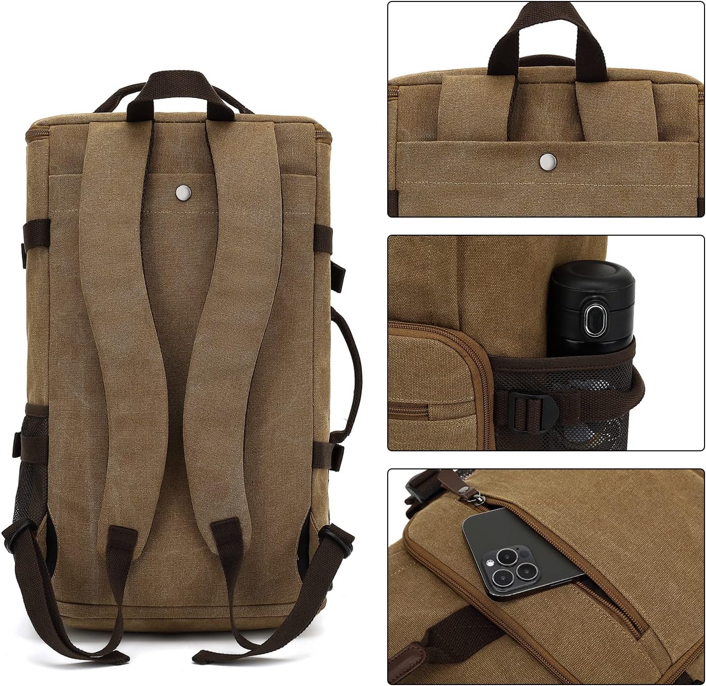 Kalesi Gym Duffle Bag Backpack 4-Way Vintage canvas with Shoes Compartment for travel Sport Hiking laptop (Vintage coffee)