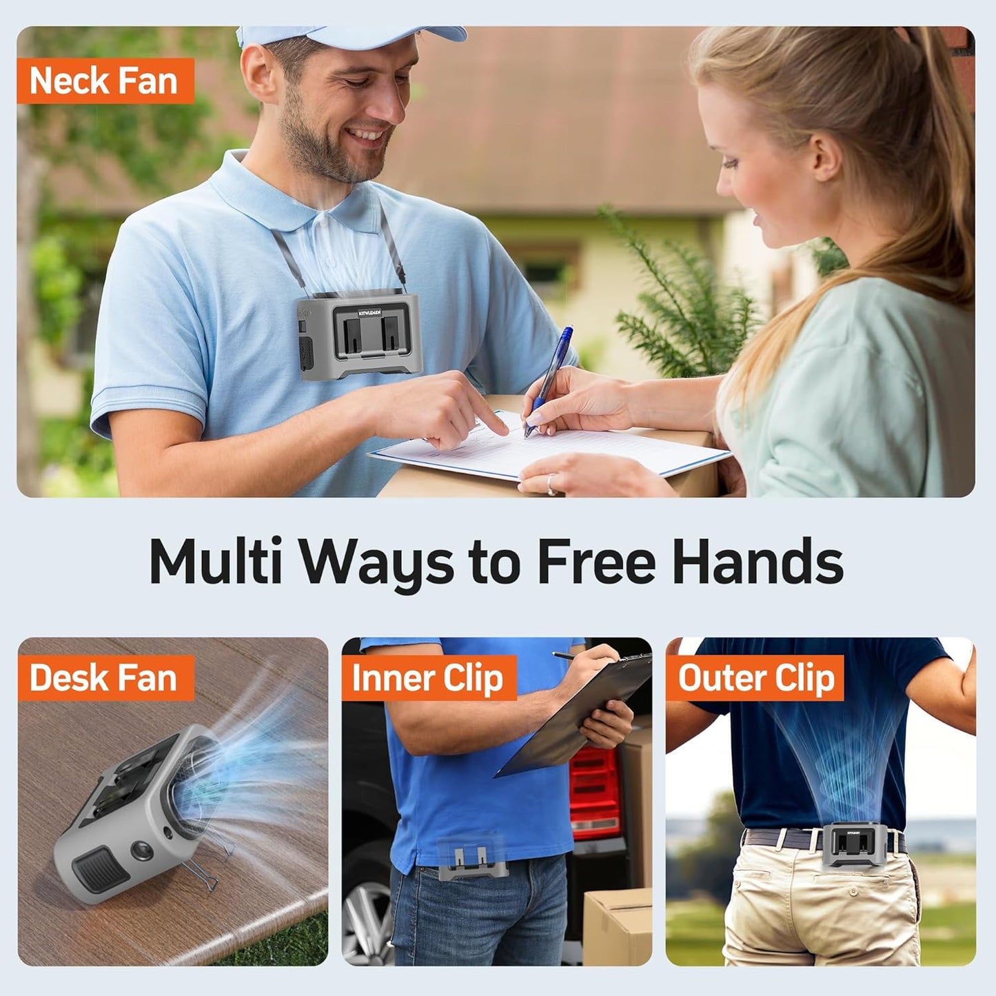 KITWLEMEN 14500mAh Portable Waist Fan - Personal Clip on Belt Fan, Dual Air Outlet, 5 Speed 35H Cooling, Rechargeable Battery Operated, Wearable with Lanyard & Light for Camping, Travel, Jobsite