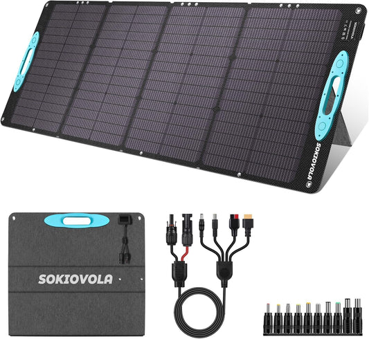 160W 18V Portable Solar Panels for Power Station,25% High Conversion Efficiency ETFE Foldable Solar Panel Charger with Adjustable Kickstand Solar Panel for Camping Outdoor RV Trailer Car