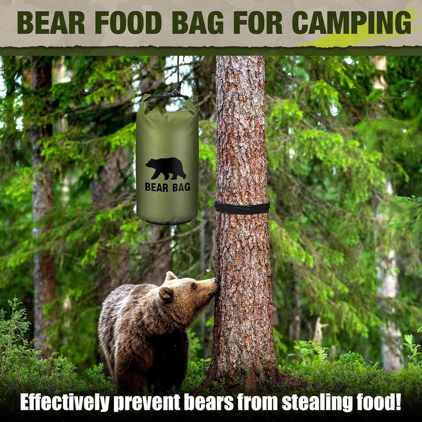 1 Set Bear Food Bag for Camping Ultralight Food Hanging System Includes Waterproof Bear Bag, Nylon Ropes, Hooks for Camping Backpacking