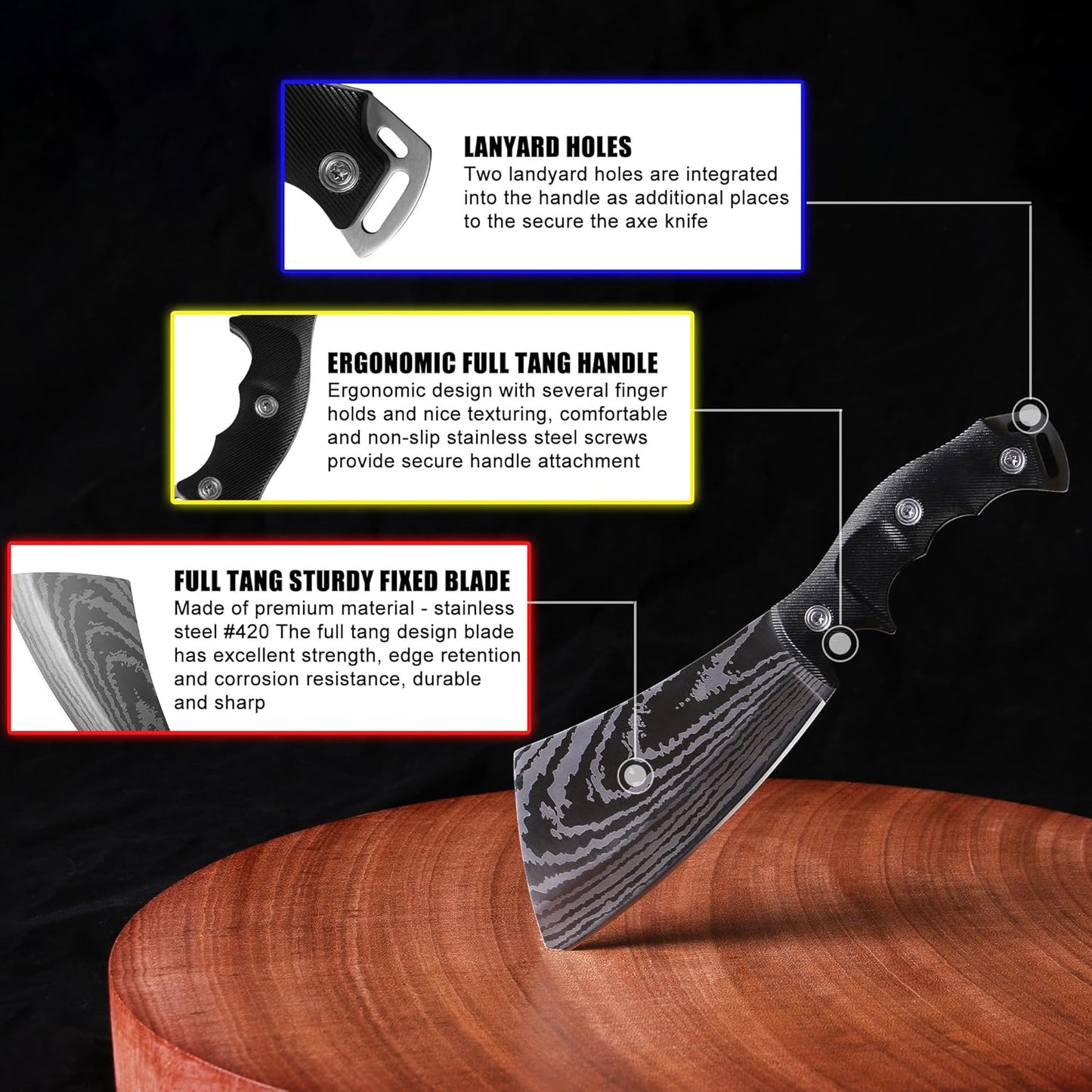 11 Inch Hatchet with Sheath, Small Compact Machete Axes, Fixed Blade Full Tang Camping Tactical Knife for Woodworking, Garden Machete Axe with Sheath for Bushcraft Yards Bushes Wood, A4SL