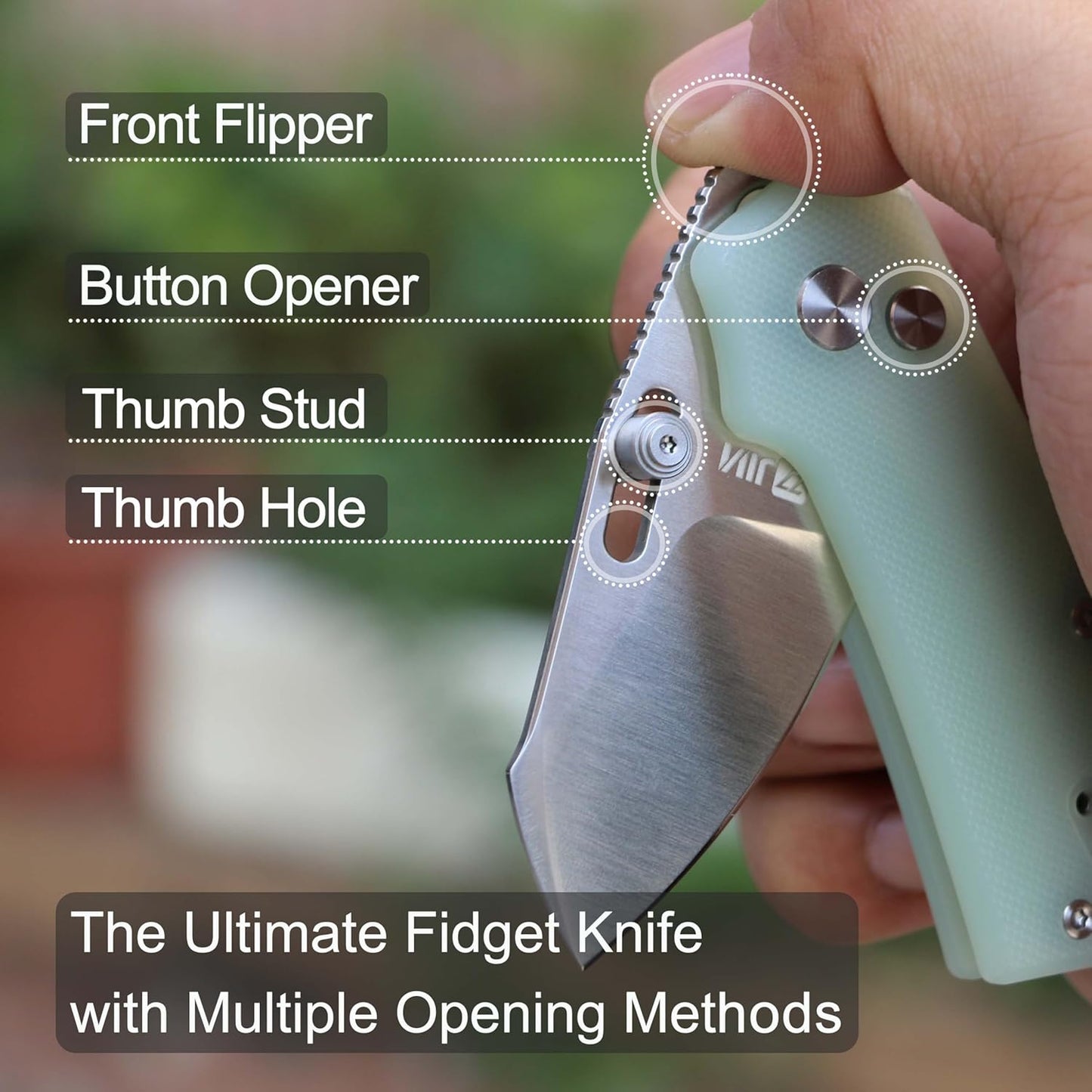 JIN Rhino Small Pocket Knife for Men, Button Lock EDC, Folding Knife Kit, 2" 9Cr18Mov Satin Blade, Jade G10 Handle, Gift for Men Women, Razor Sharp Camping Knives