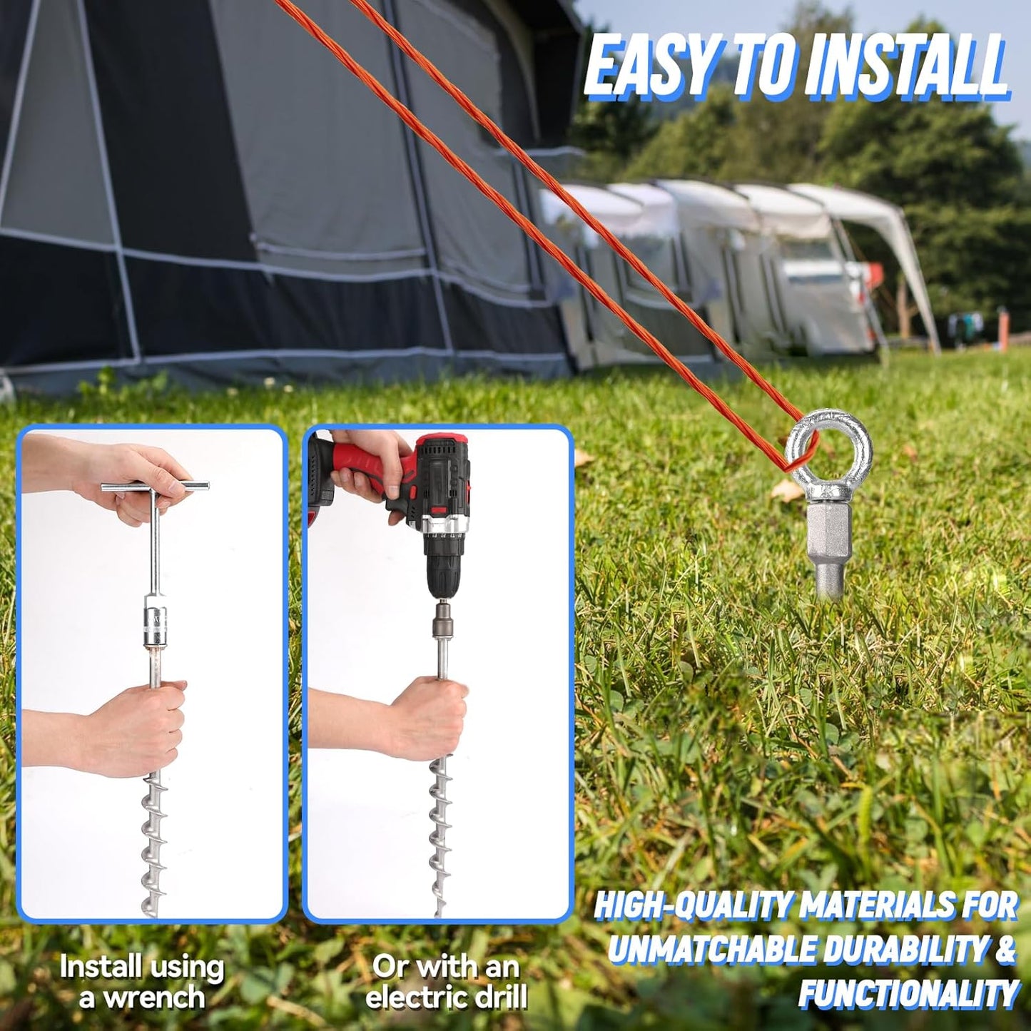 12 Pcs 14" Ground Anchors Screw in Non-Rust Cast Aluminum Detachable Tent Stakes for Camping Tents, Sand, Trampoline, Swing Sets and Sheds