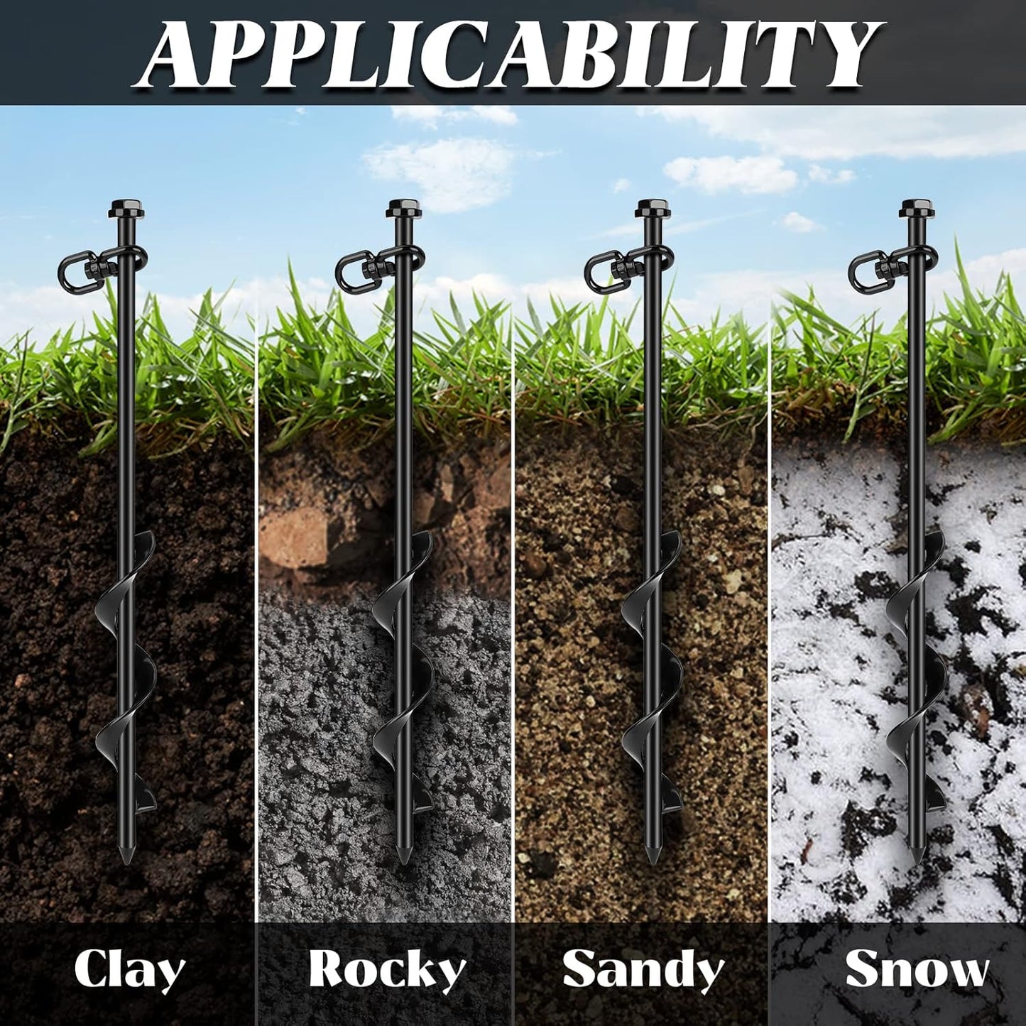 12 Pack Ground Anchor Heavy Duty Earth Anchors with T Handle Hex Wrench & Power Nut Driver, Metal Stakes Ground Anchors Screw in for Swing, Trampoline, Tents, Securing Animals