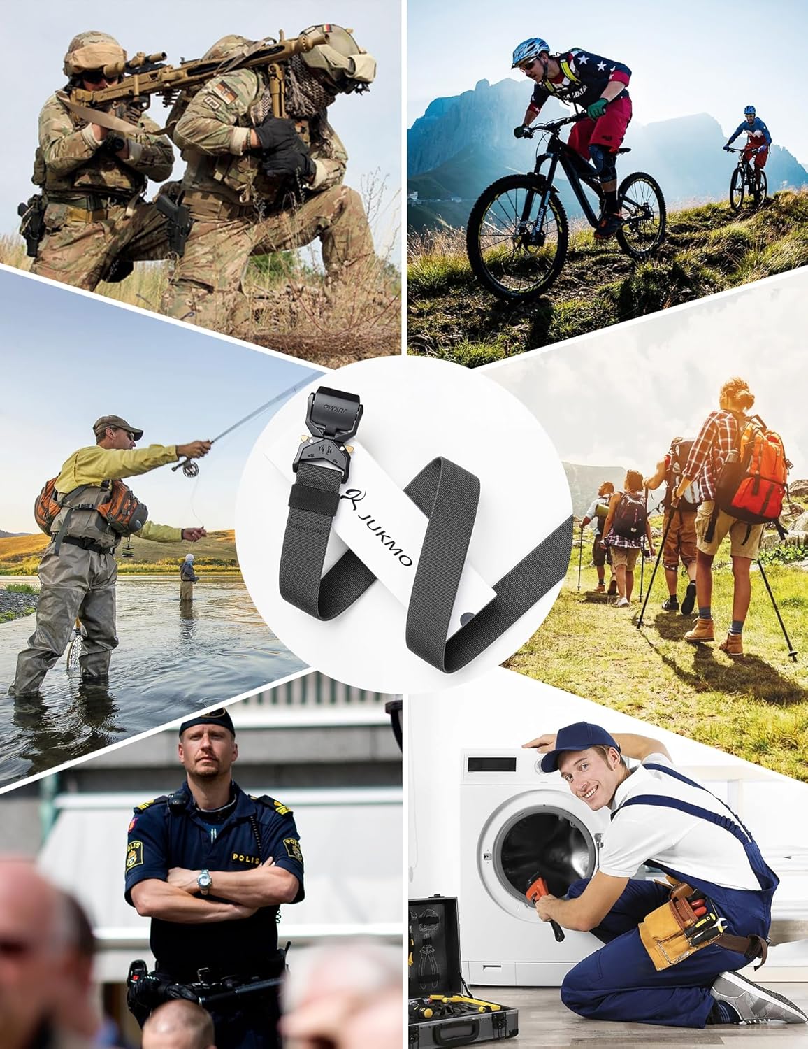 JUKMO Tactical Belt, Military Hiking Rigger 1.5" Nylon Web Work Belt with Heavy Duty Quick Release Buckle