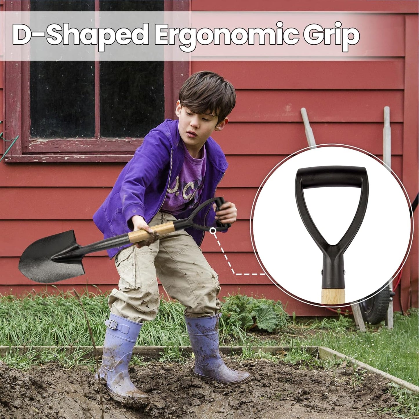 Kids Metal 28-inch Round Shovel with D-Handle - Camp, Beach & Garden Shovel