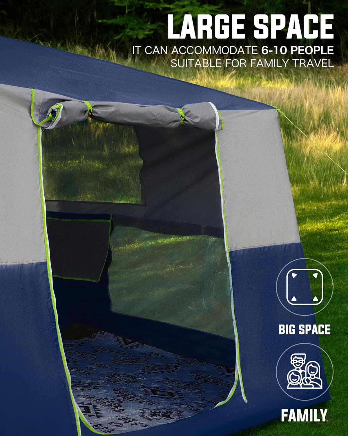 14.1'x6.5'x9' Inflatable Tents for Camping, Portable 6/8/10 Person Blow Up Air Tent, Waterproof Windproof Easy Setup Large Family Tent with 2 Doors, 6 Windows, Mosquito Screen