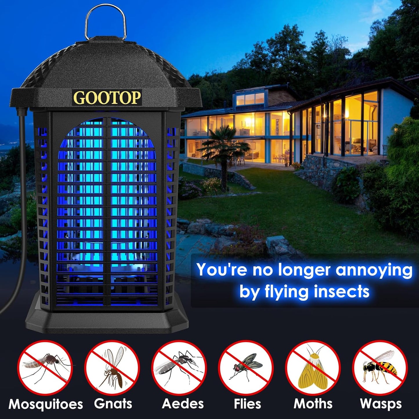 Bug Zapper Outdoor, 4200V Electric Mosquito Zapper, Bug Zapper Outdoor, Fly Traps, Fly Zapper, Mosquito Killer Indoor 3 Prong Plug, 90-130V, ABS Plastic Outer