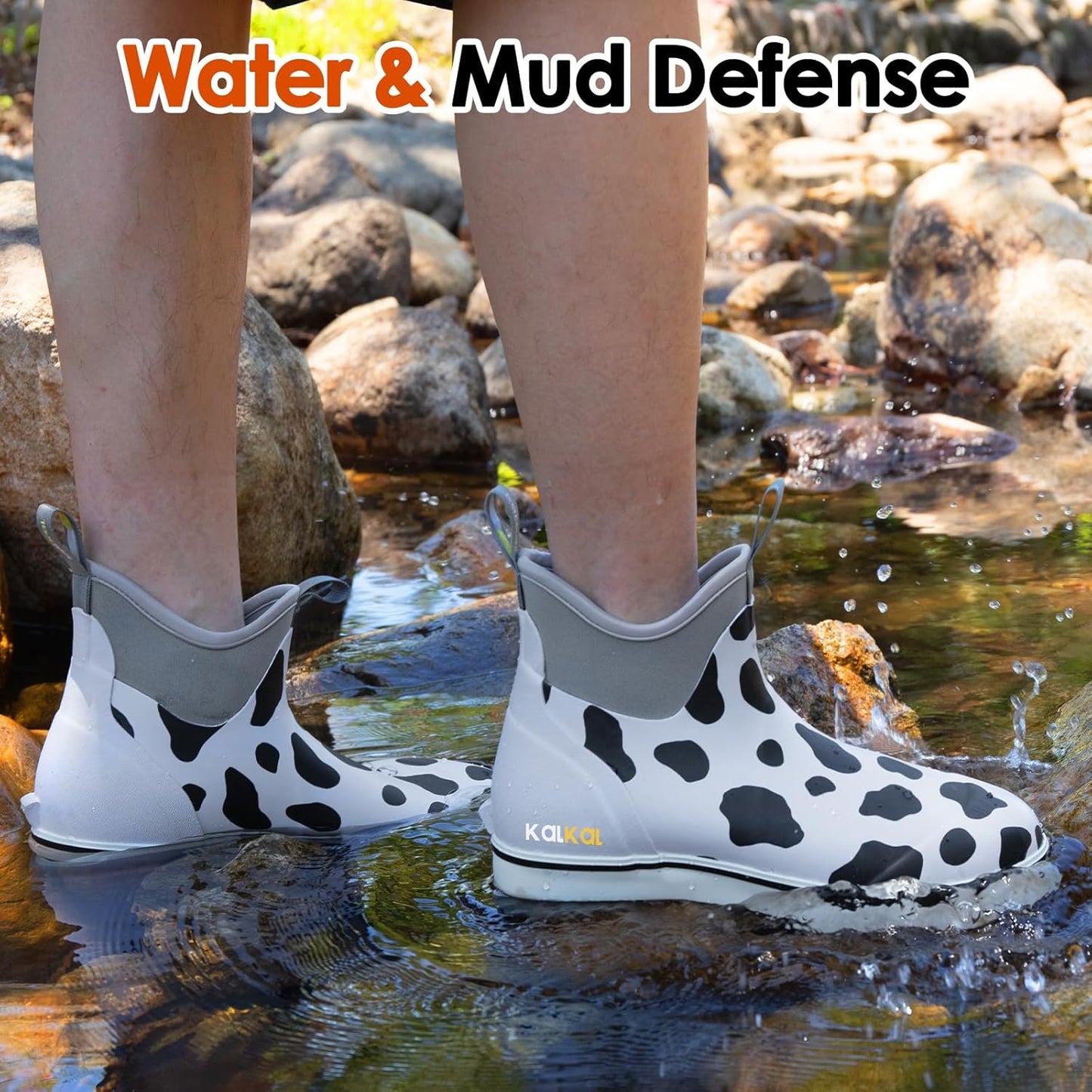 Kalkal Men's Deck Boots, Waterproof Fishing Rain Boots with High Traction, Men's Rubber Boots For Gardening Fishing Boating Camping Sailing