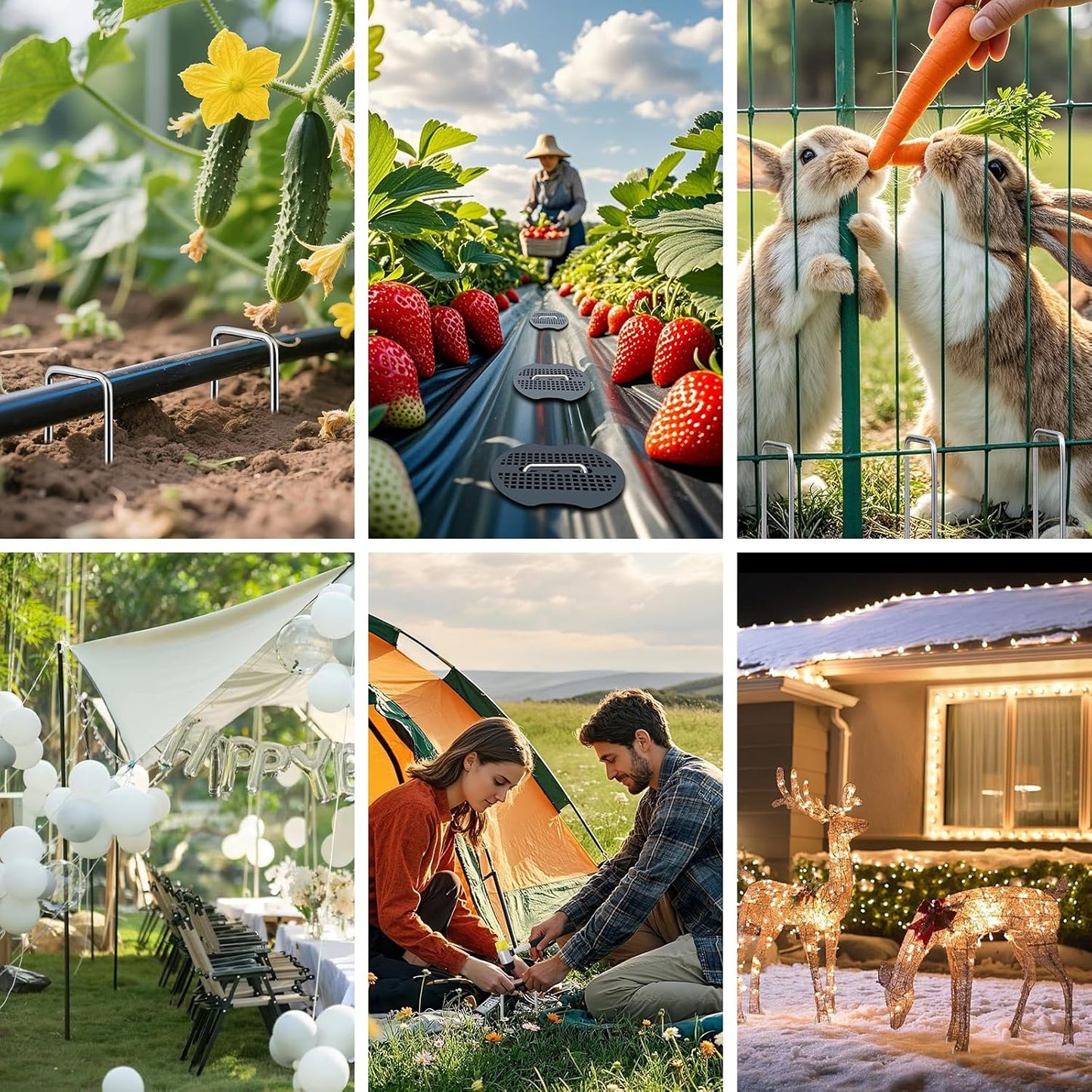 100Pcs Landscape Fabric Stakes 6 Inch + 100Pcs Gaske+Pick Hook+Rubber Mallet, Weed Barrier Stakes 11 Gauge U Shaped Galvanized Landscape Pins Yard Ground Pin for Weed Barrier Sod Fabric Decoration